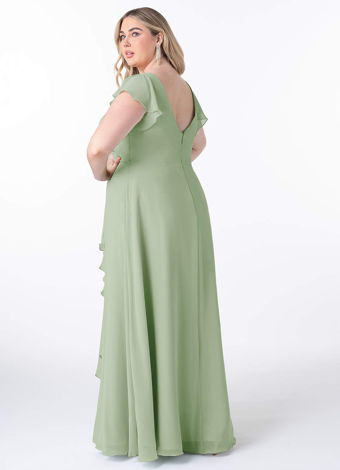 Azazie Omari Bridesmaid Dresses Dusty Sage A-Line Chiffon Dress image1