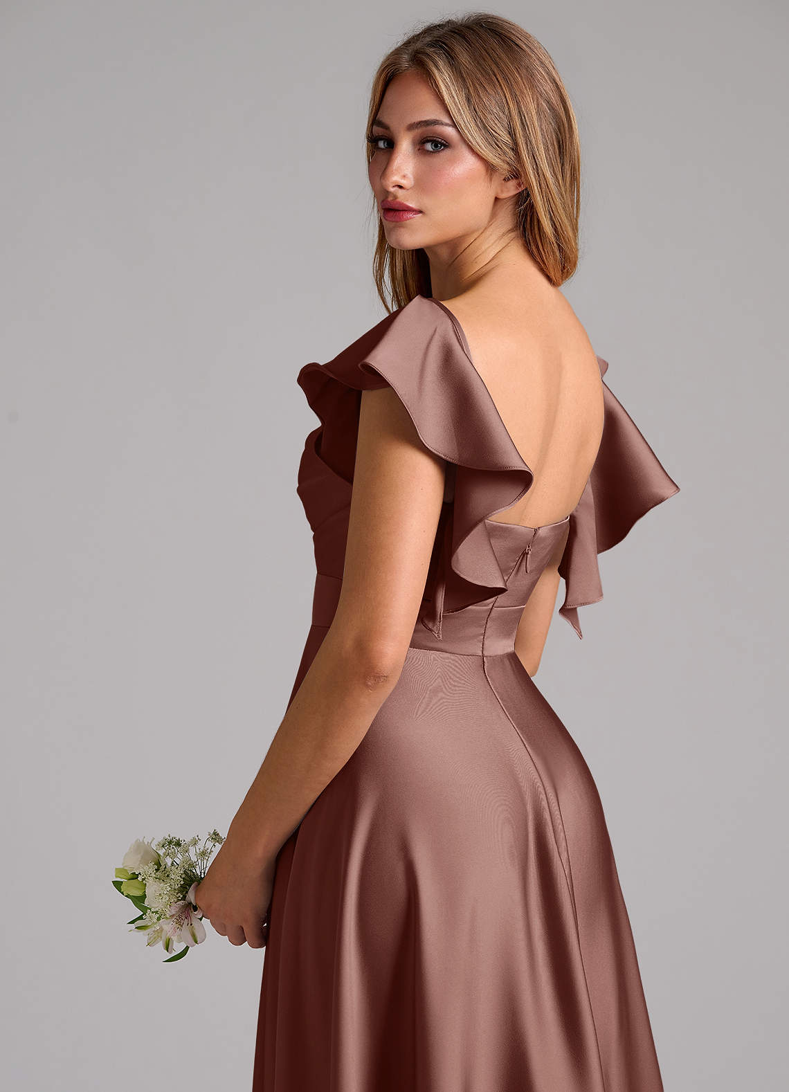 Azazie Leilani Klänningar att prova hemma Klä av A-Linje i Stretch Satin Rynkad Svart image8