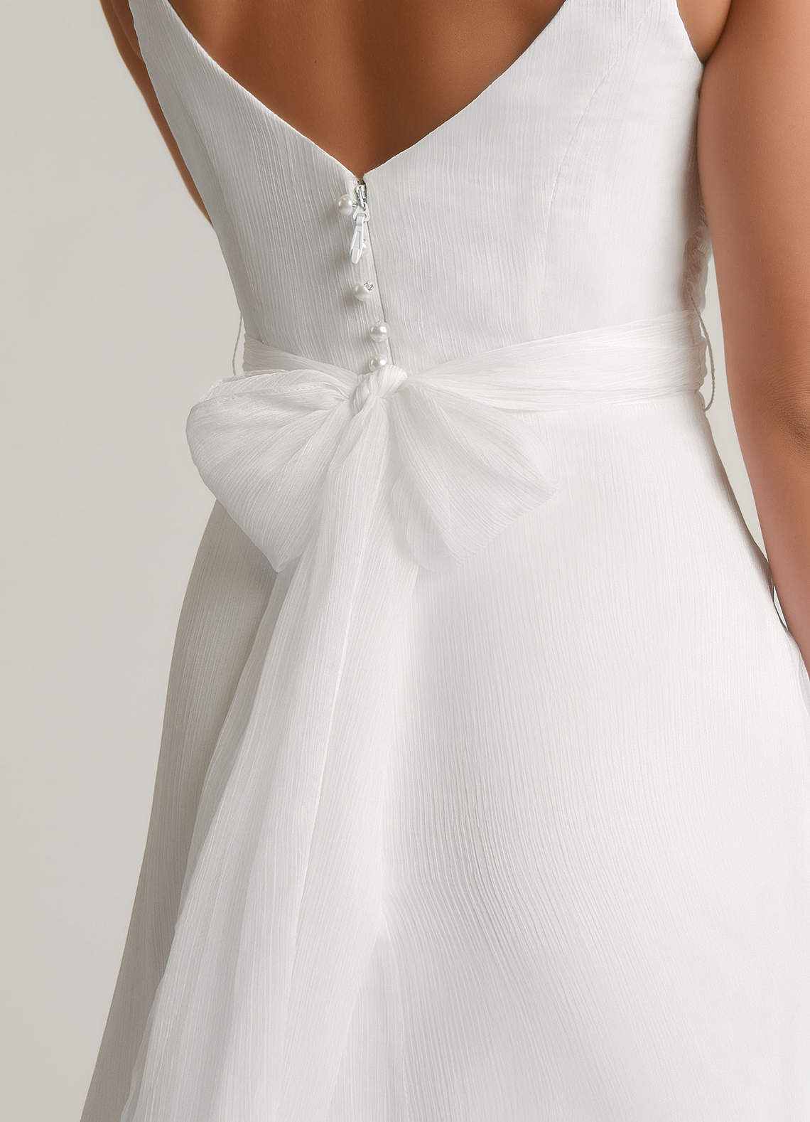 Azazie Kali Wedding Dresses Diamond White A-Line V-Neck Pleated Crinkle Chiffon Dress image6