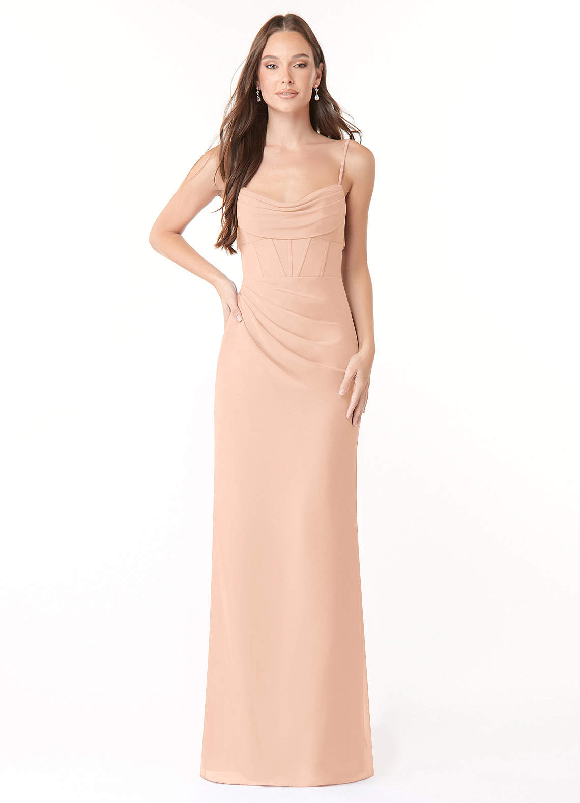Azazie Mai Abiti da Damigella Abito Tubino in Chiffon Plissettato Rosa Inglese image1