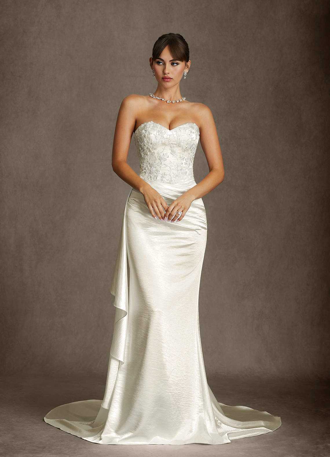 Azazie Angel Wedding Dresses Antique White Mermaid Strapless Charmeuse Dress image6