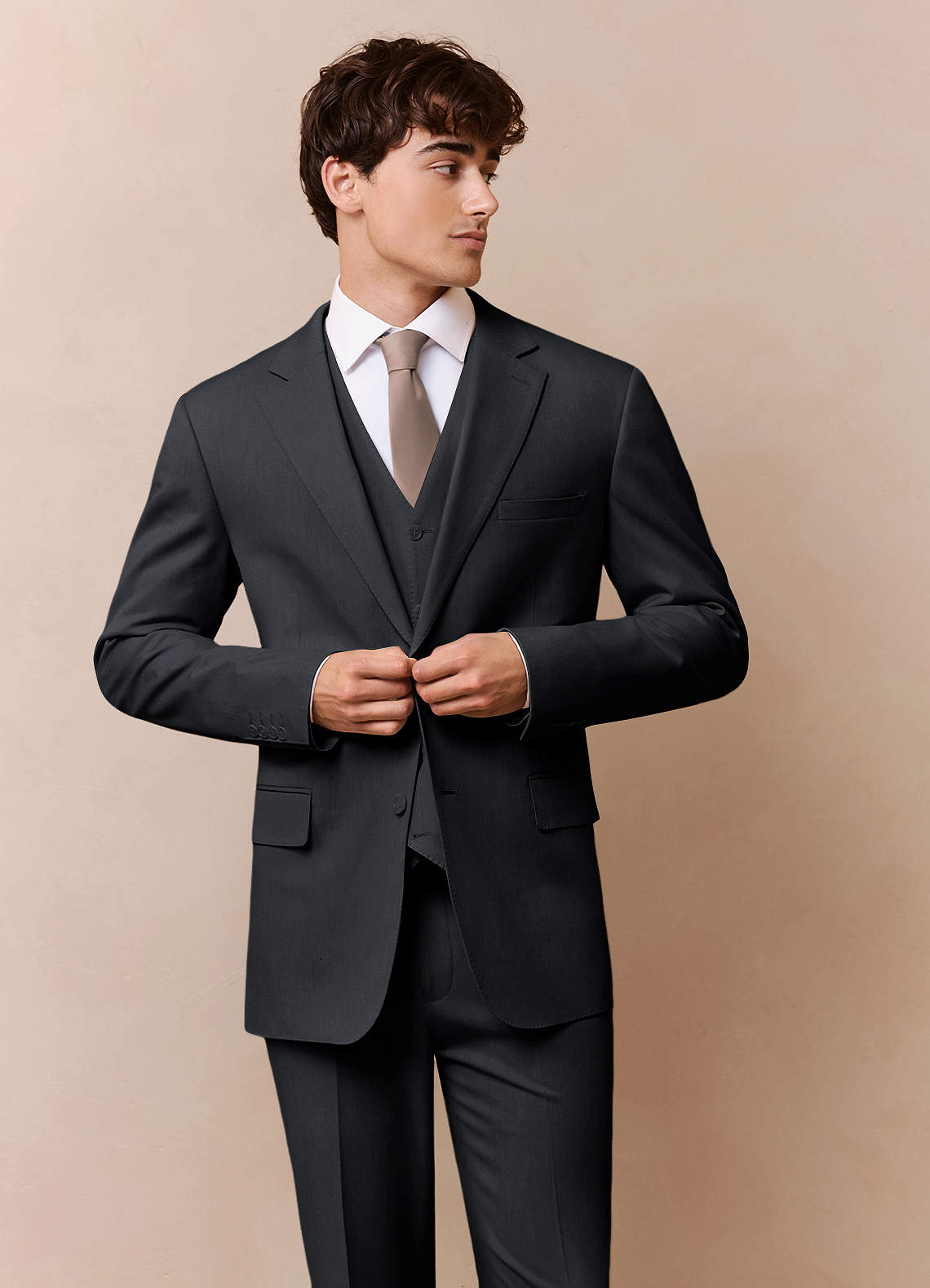 front Savile Charcoal Wool Blend 3-Piece Suit