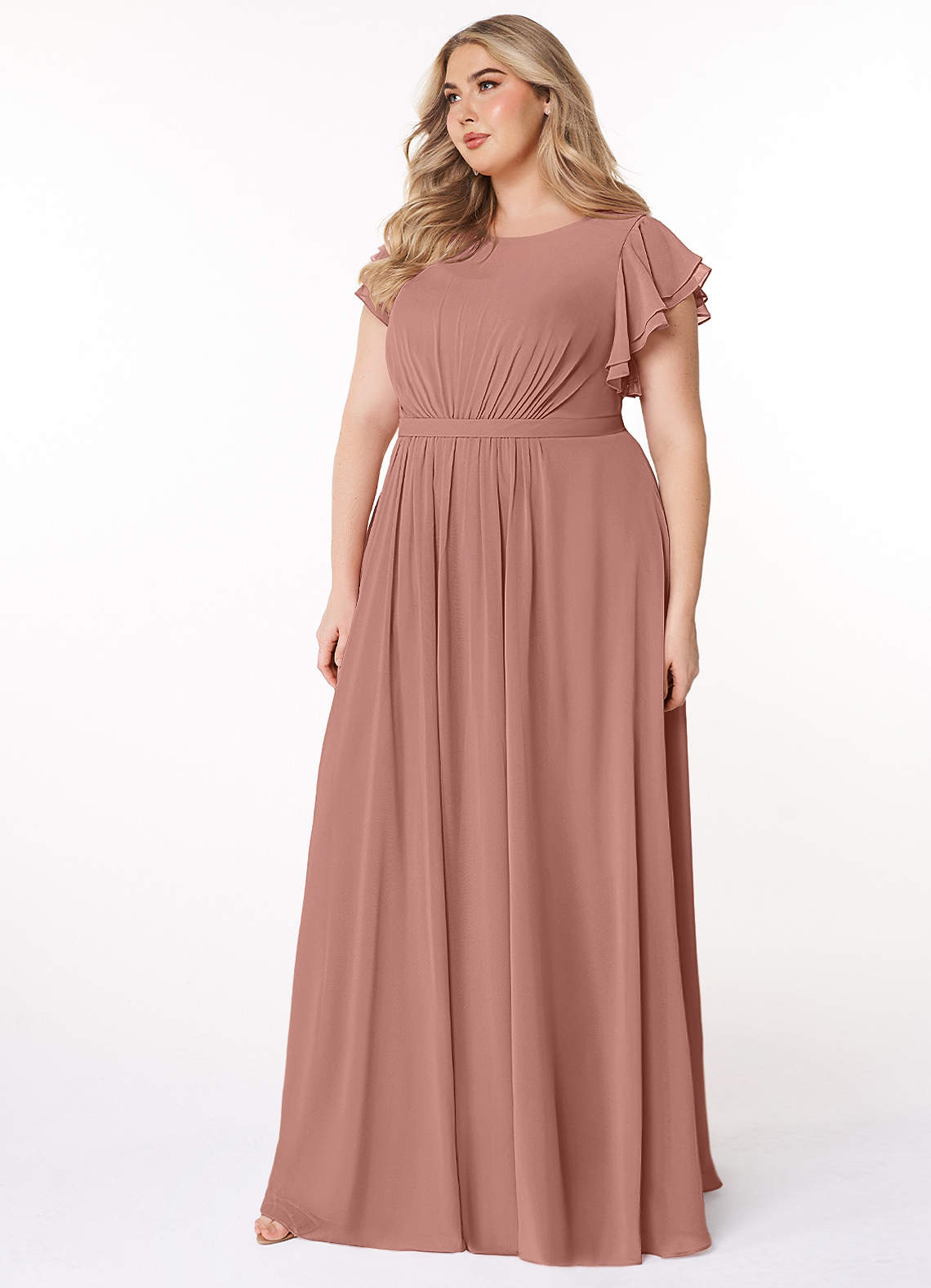 Azazie Daphne Modest Bridesmaid Dresses A-Line Ruffled Chiffon Floor-Length Dress image7