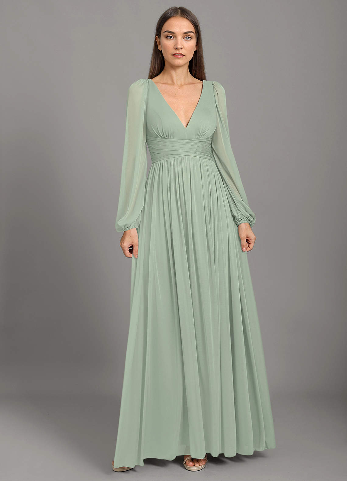 Azazie Norah Bridesmaid Dresses Dusty Sage A-Line Mesh Dress image1