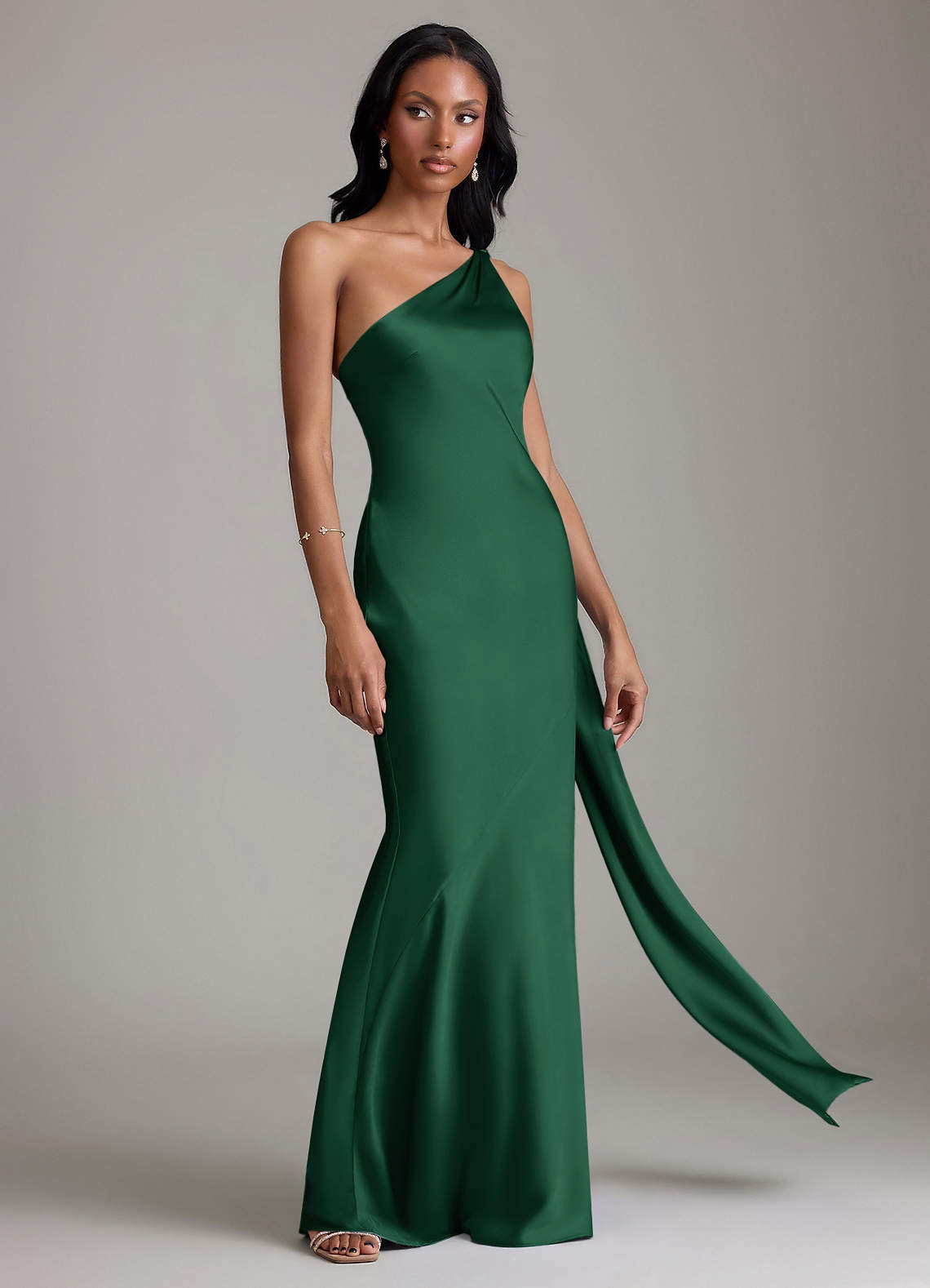 one shoulder green satin dress Benedetta Green One Shoulder Satin Maxi Dress, XL / Green