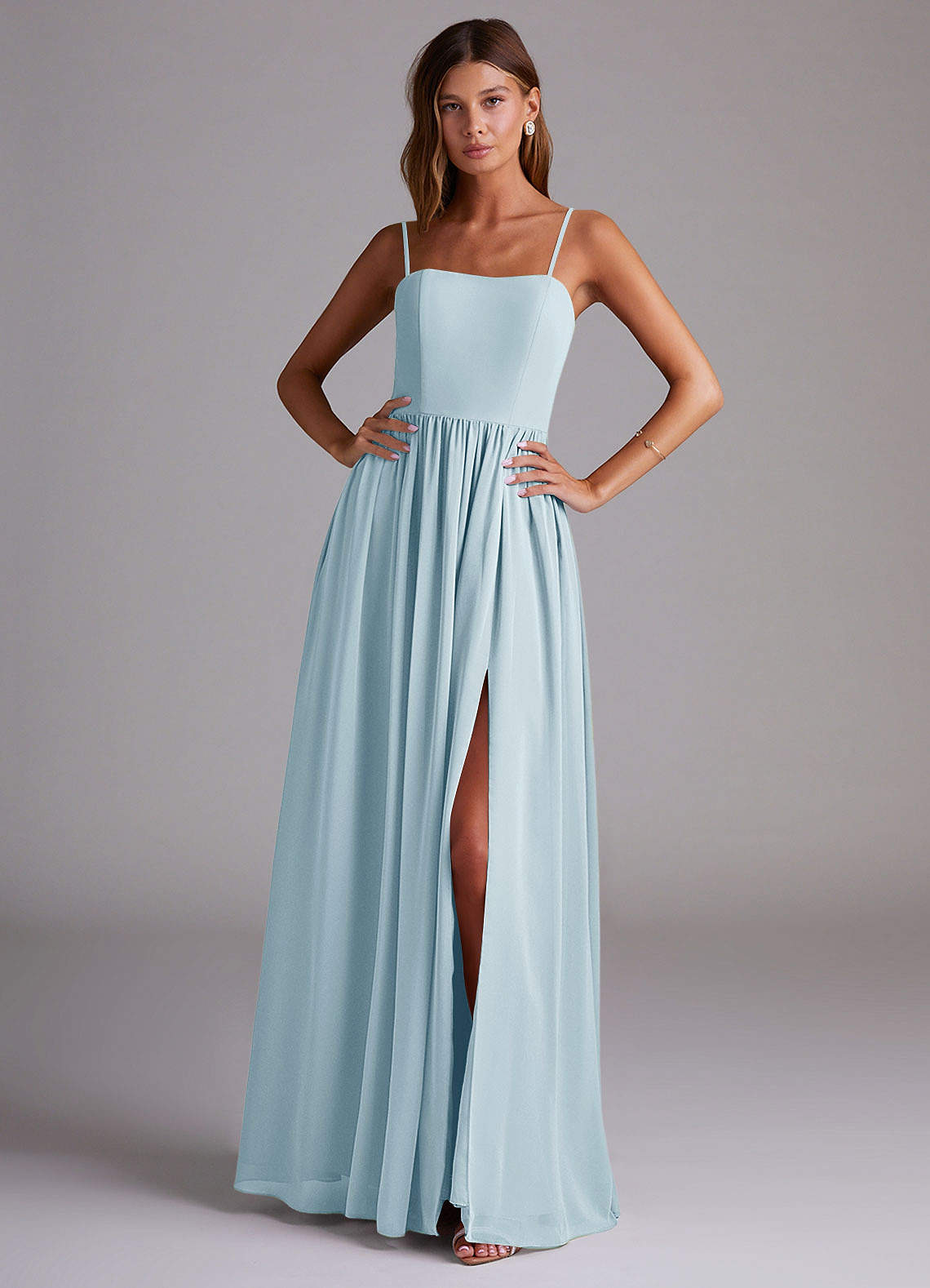Azazie Calianna Bridesmaid Dresses Sky Blue A-Line Off the Shoulder Chiffon Convertible Dress image1