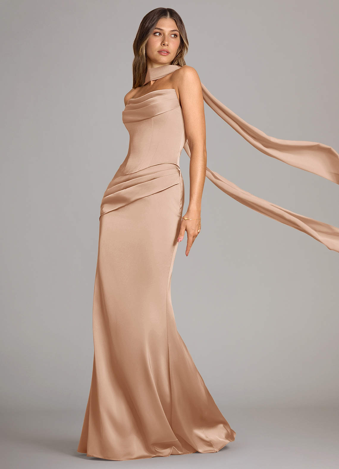 Azazie Sorrel Bridesmaid Dresses English Rose Mermaid Strapless Stretch Satin Convertible Dress image3