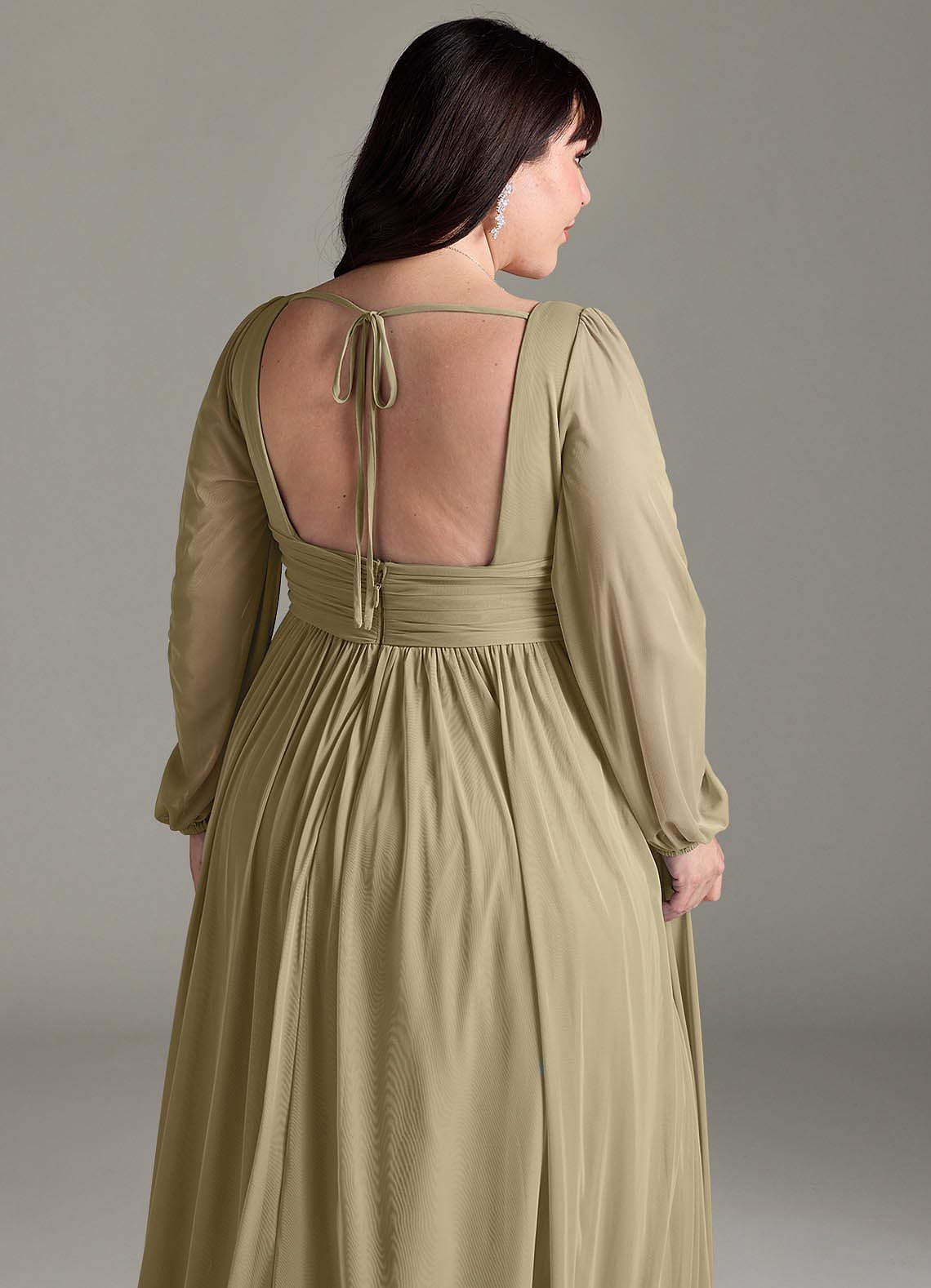 Azazie Norah Vestidos de madrinha de casamento Vestido Musgo Verde de Chiffon de Linha A com Manga comprida image12