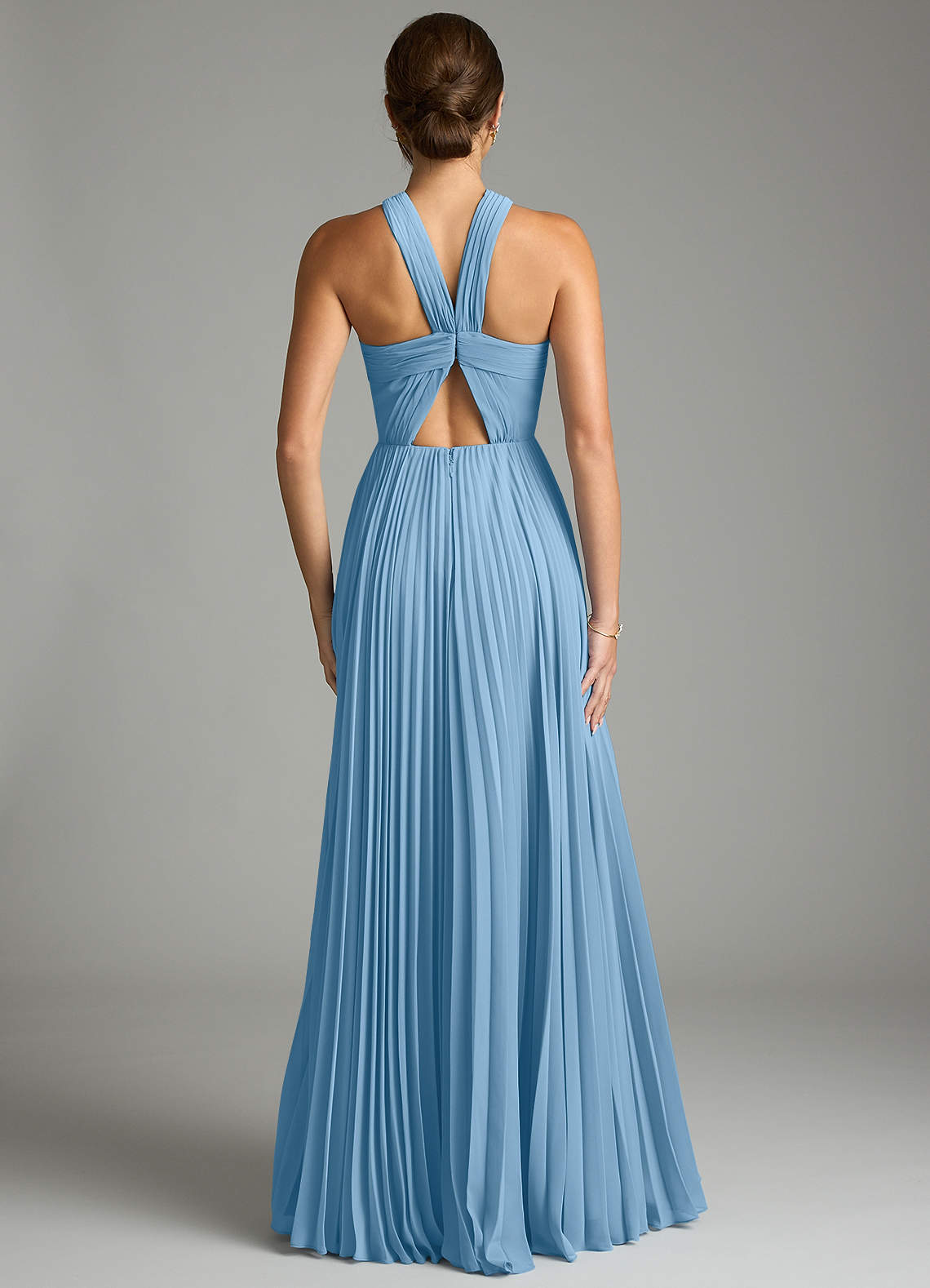 Azazie Afra Prova i vestiti a casa Abito A-Line in Chiffon Plissettato Borgogna image1