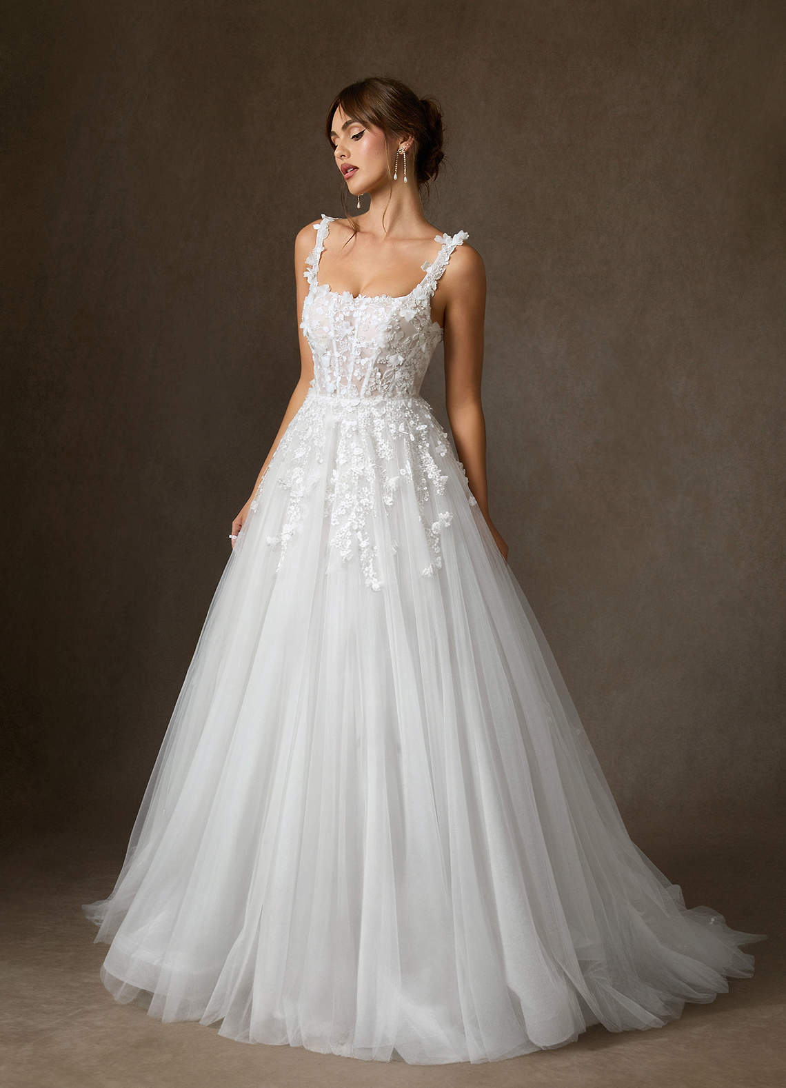 Azazie Sabine Wedding Dresses Diamond White Ball-Gown Square Neckline Lace Dress image4