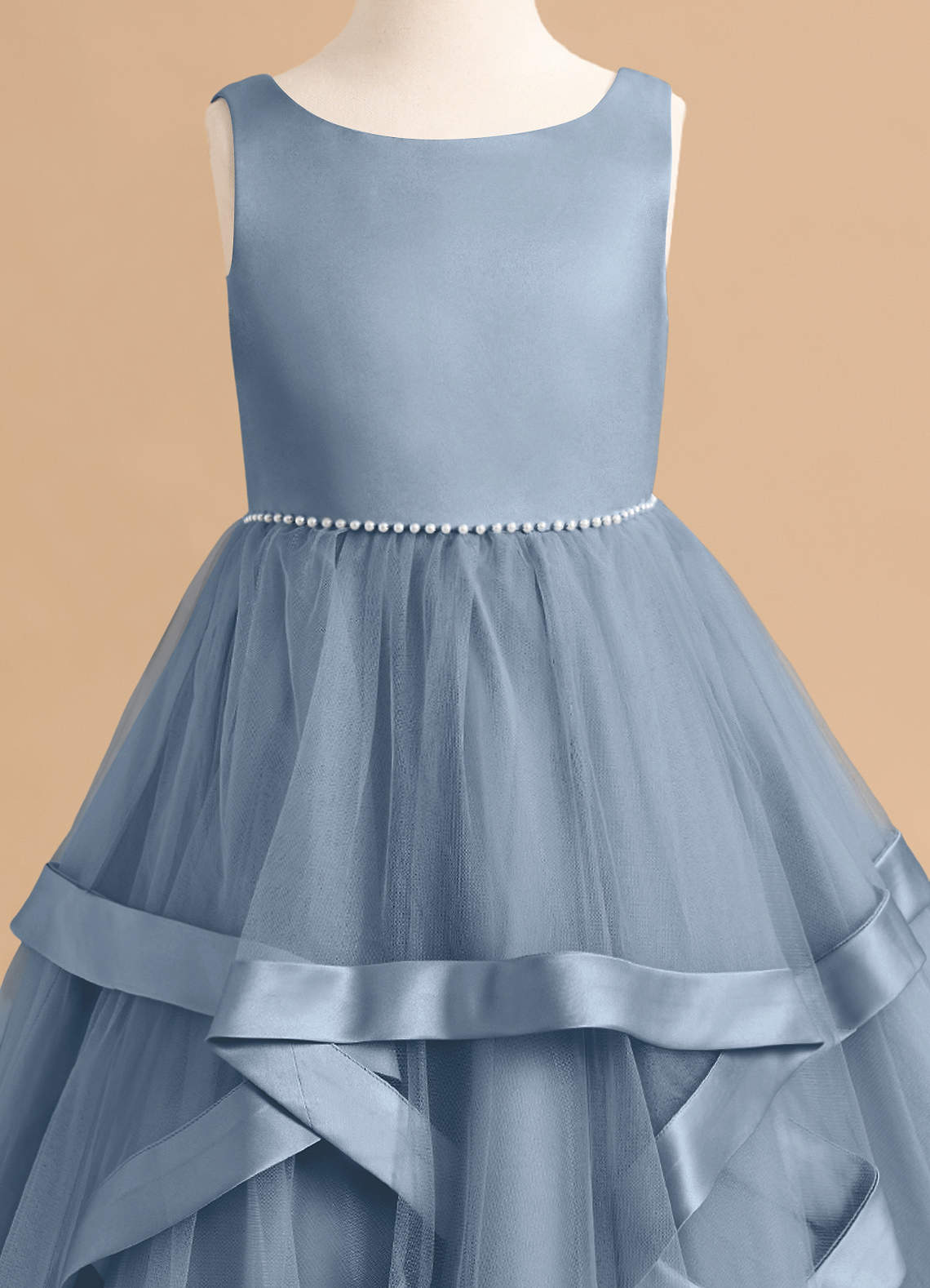 Azazie Posy Flower Girl Dresses Dusty Blue A-Line Beaded Tulle Dress image4