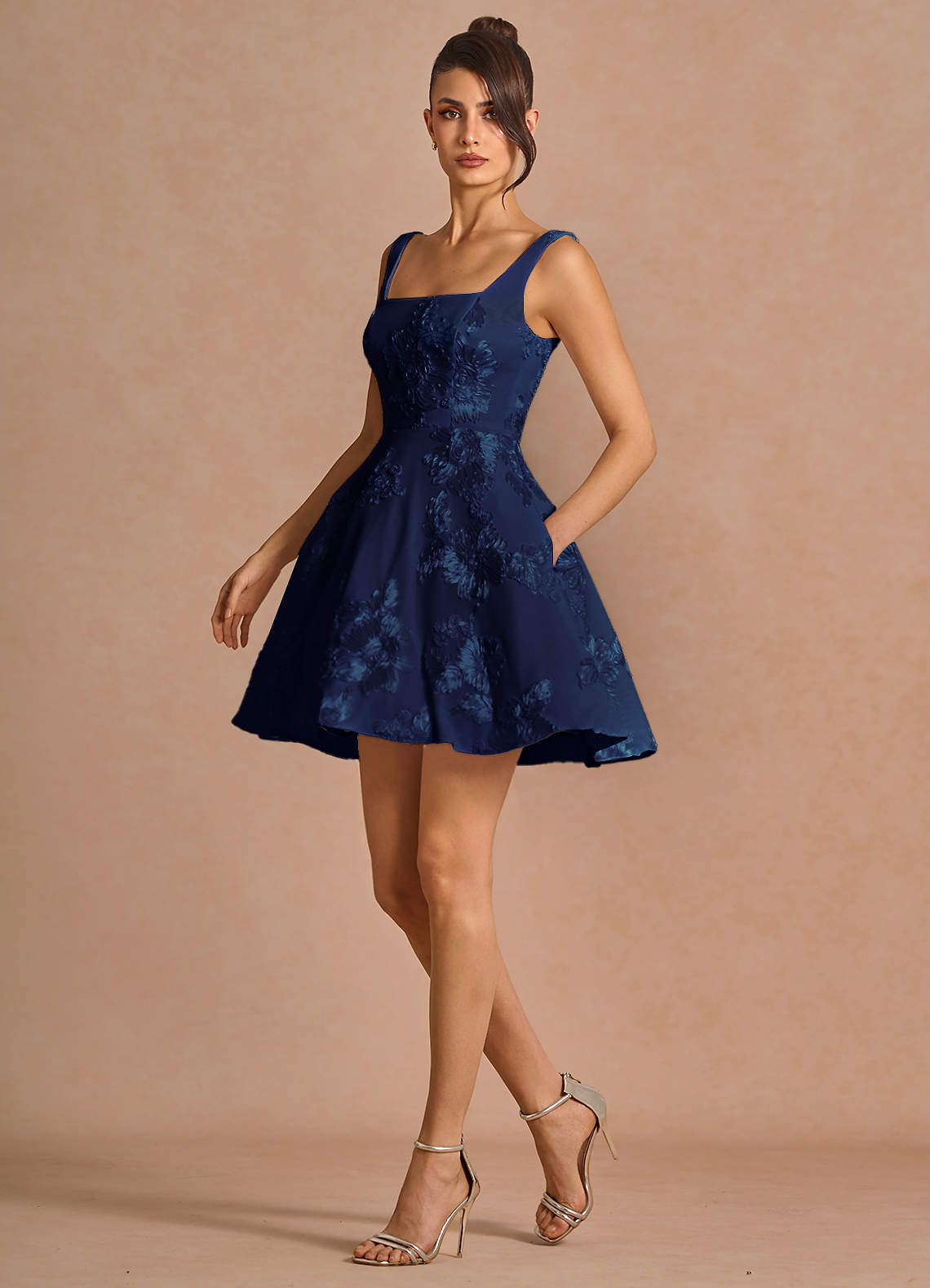 blue dress for baby girl Nicoletta NC3087 Elegant A-Line Mini Dress with Ruffled Tulle Tiers Navy / 12 main image 1