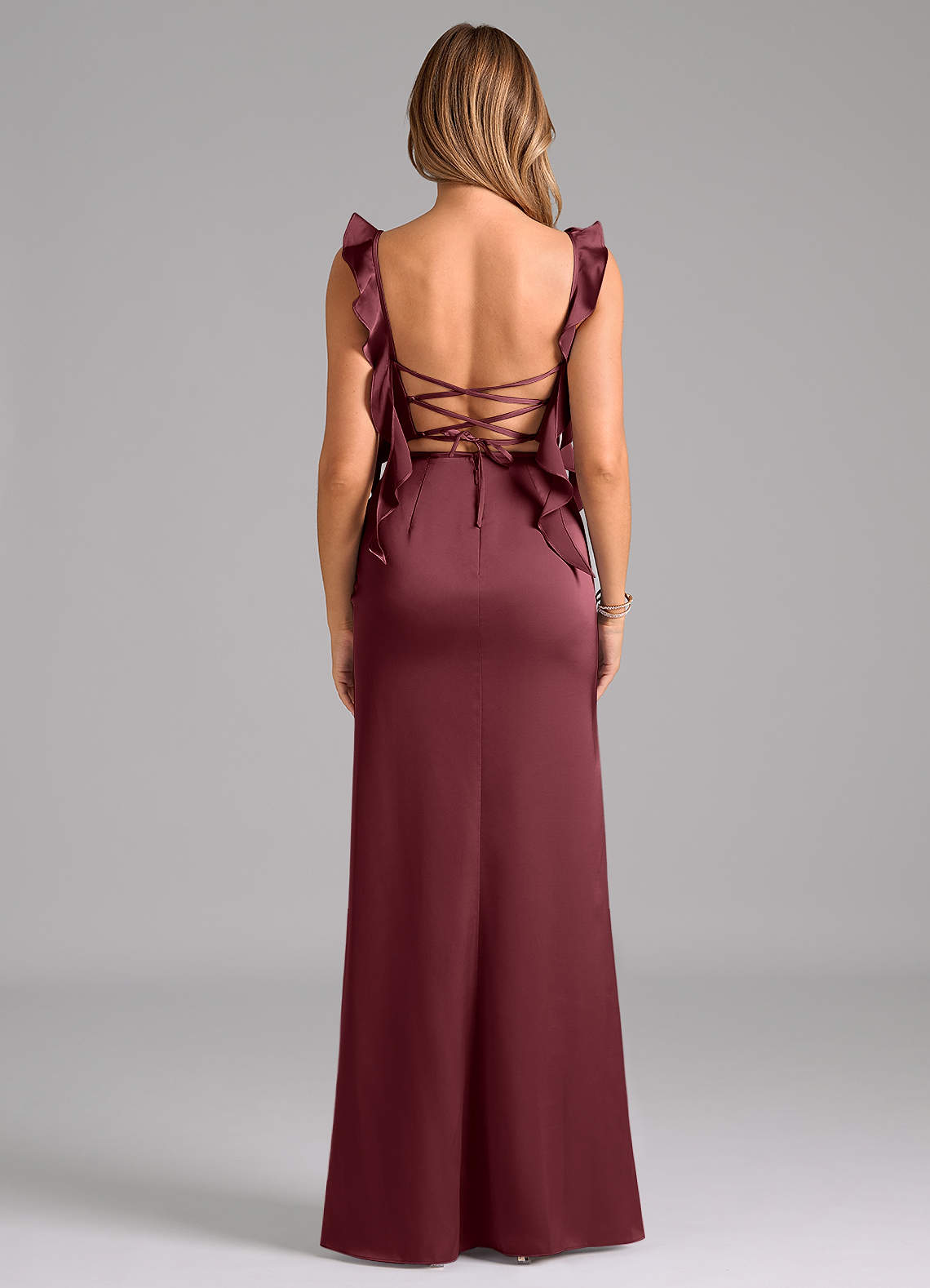 Azazie Jessamine Essayer des robes à la maison Robe Fourreau en Satin extensible Corset Noir image5