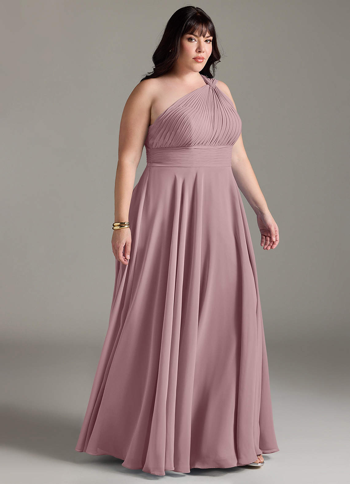 Azazie Charlize Bridesmaid Dresses Dusty Rose A-Line One Shoulder Chiffon Dress image9