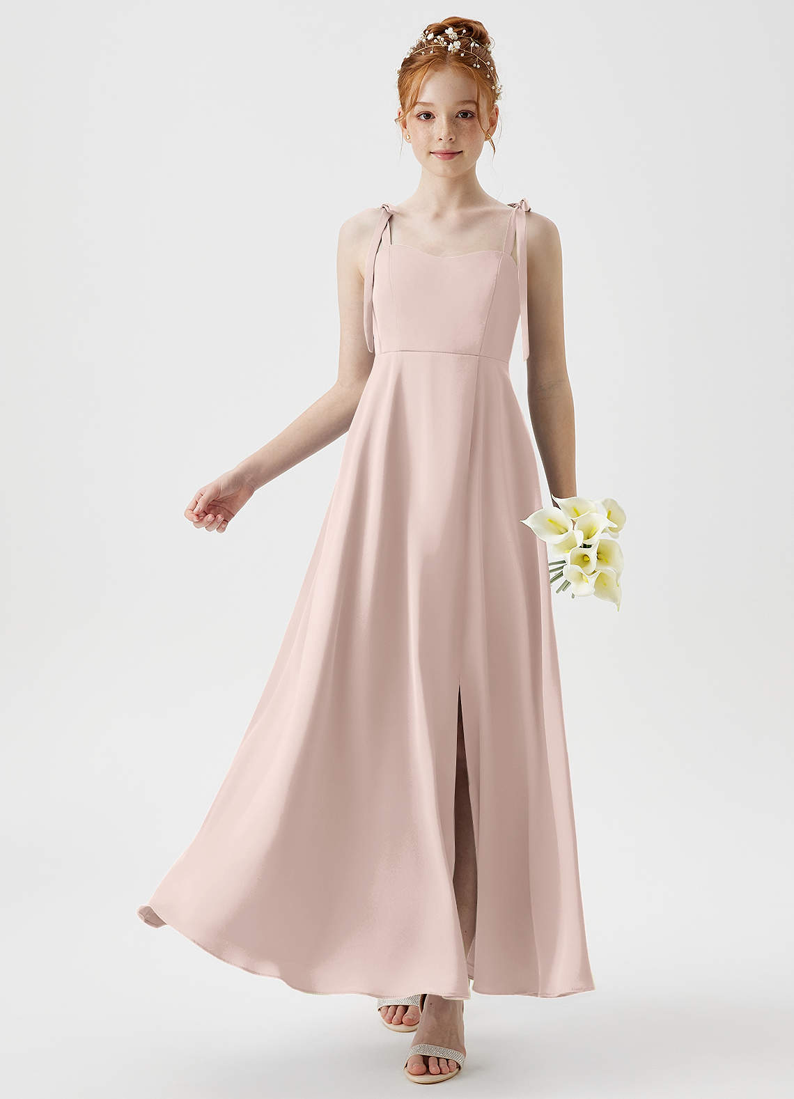 Azazie Rosey Junior A-Linie Herzausschnitt Stretch-Satin Kleid Zartrosa image1