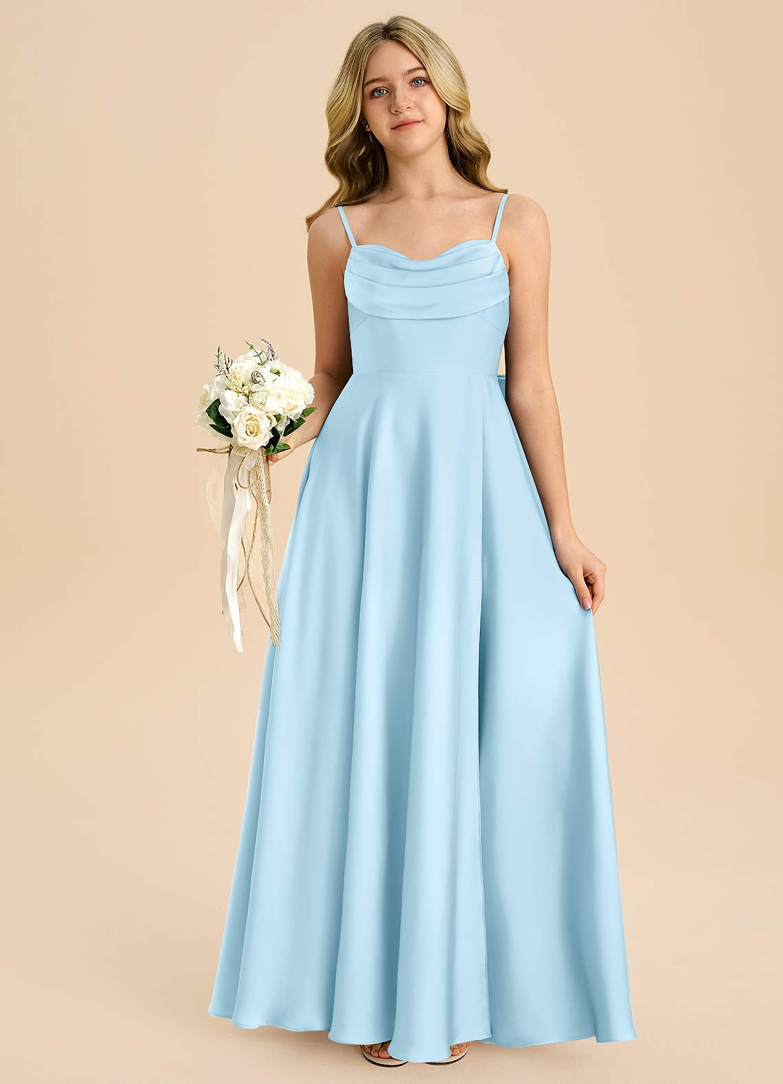 Azazie Bear Junior Sky Blue A-Line Sweetheart Neckline Stretch Satin Dress image6