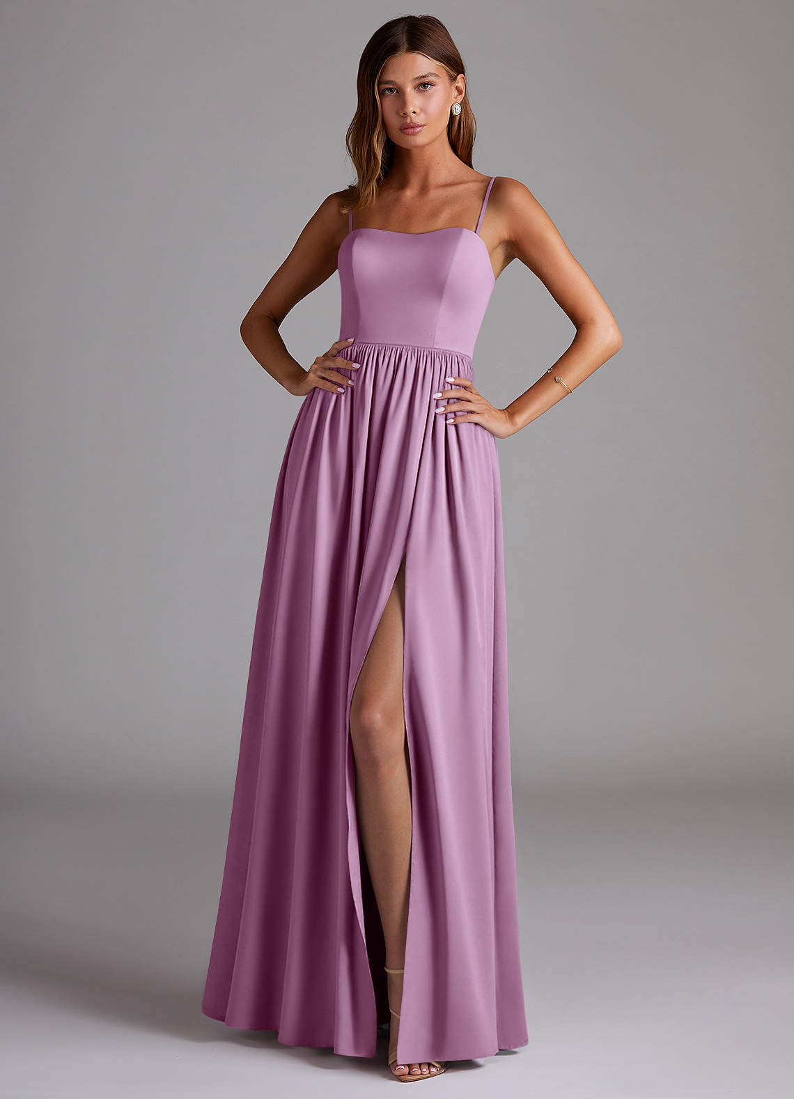 Azazie Calianna Bridesmaid Dresses Wisteria A-Line Off the Shoulder Stretch Satin Convertible Dress image1