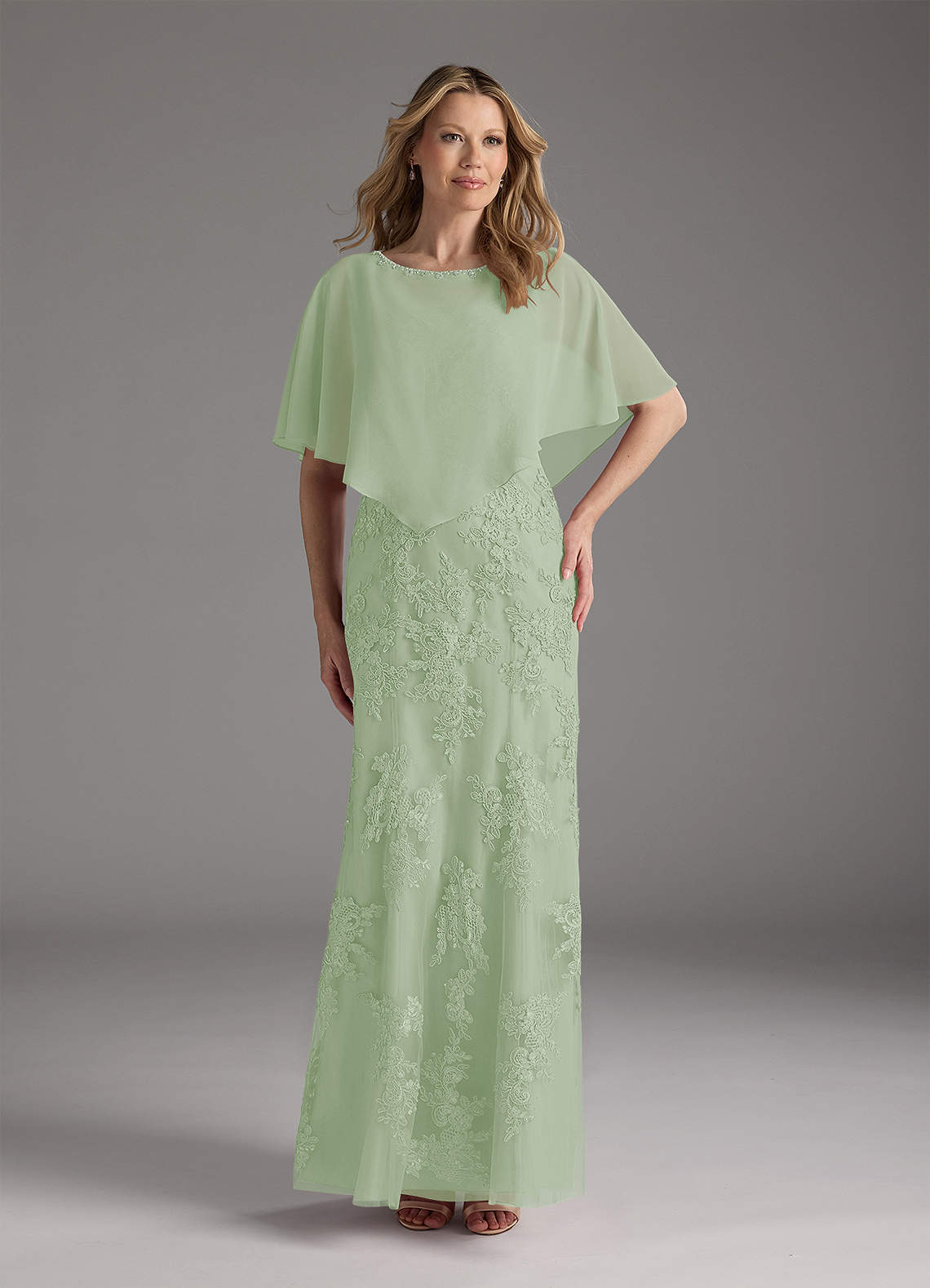 Azazie Whilhelmina vestidos de madre de la novia Vestido de Salvia Polvorienta de Gasa de Sirena con Encaje image1