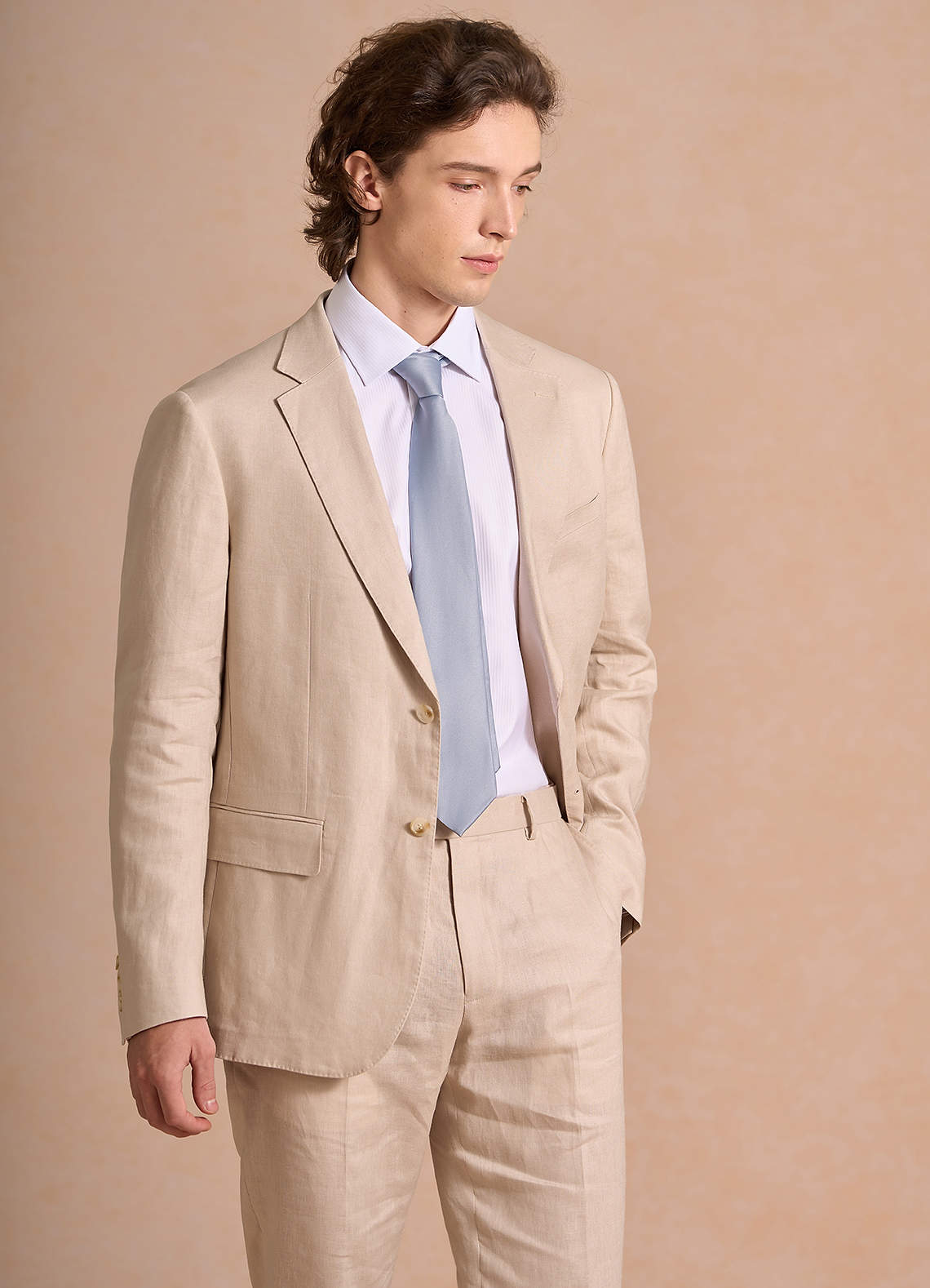 front Harrison Tan 100% Linen Suit Jacket