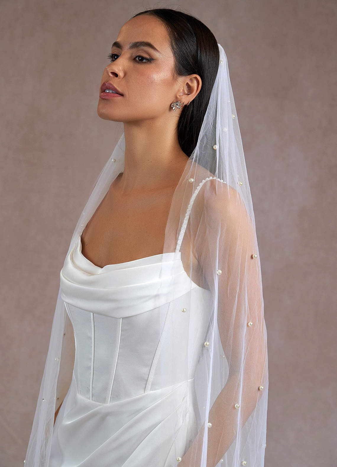 front Reyna Pearl Chapel Length Veil