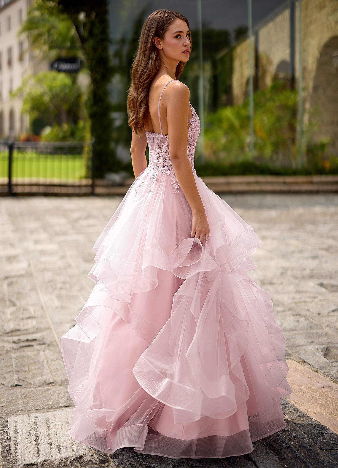 Spitze Rosa Vestido de baile de renda transparente image2