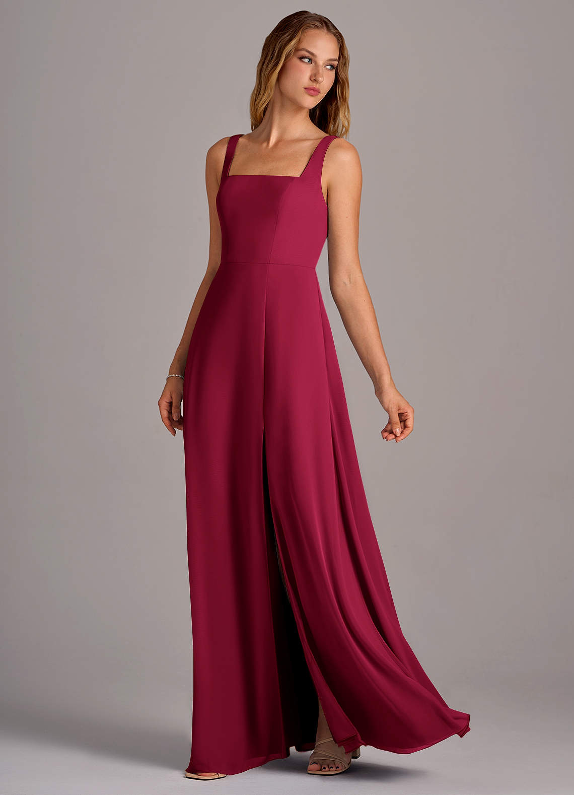 Azazie Debra Bridesmaid Dresses Burgundy A-Line with Pockets Chiffon Convertible Dress image1