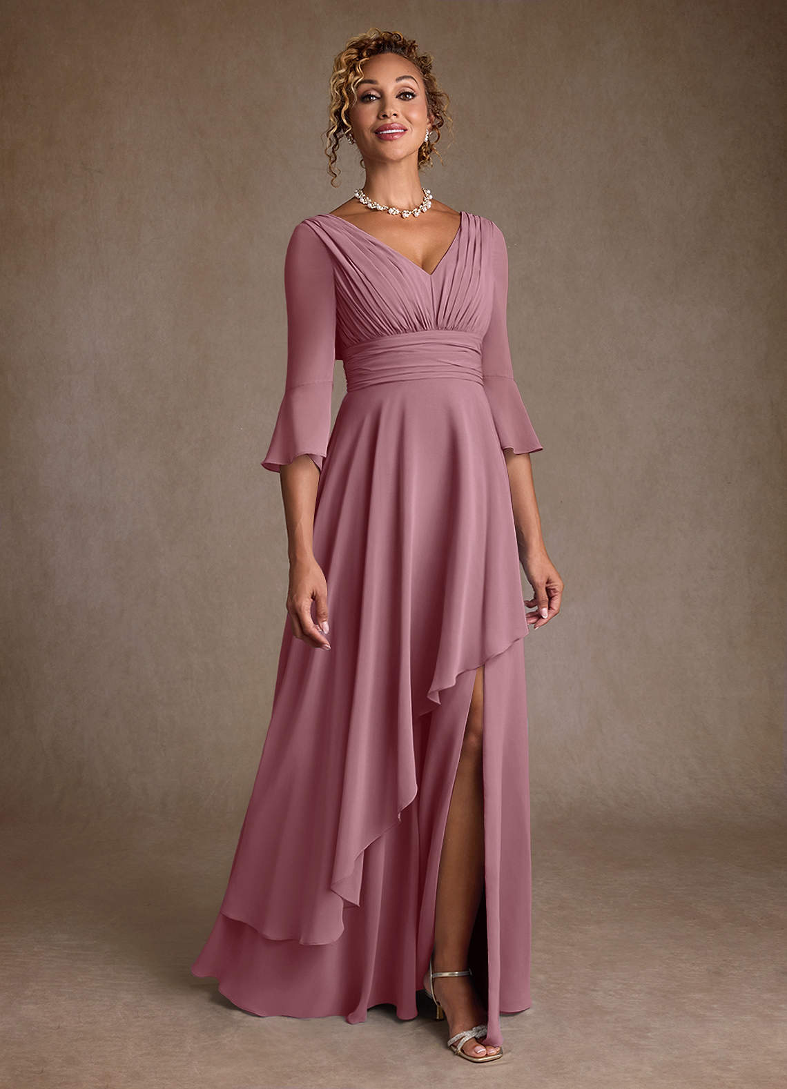 Azazie Eire Vintage Mauve A-Line Pleated Chiffon Dress | Azazie