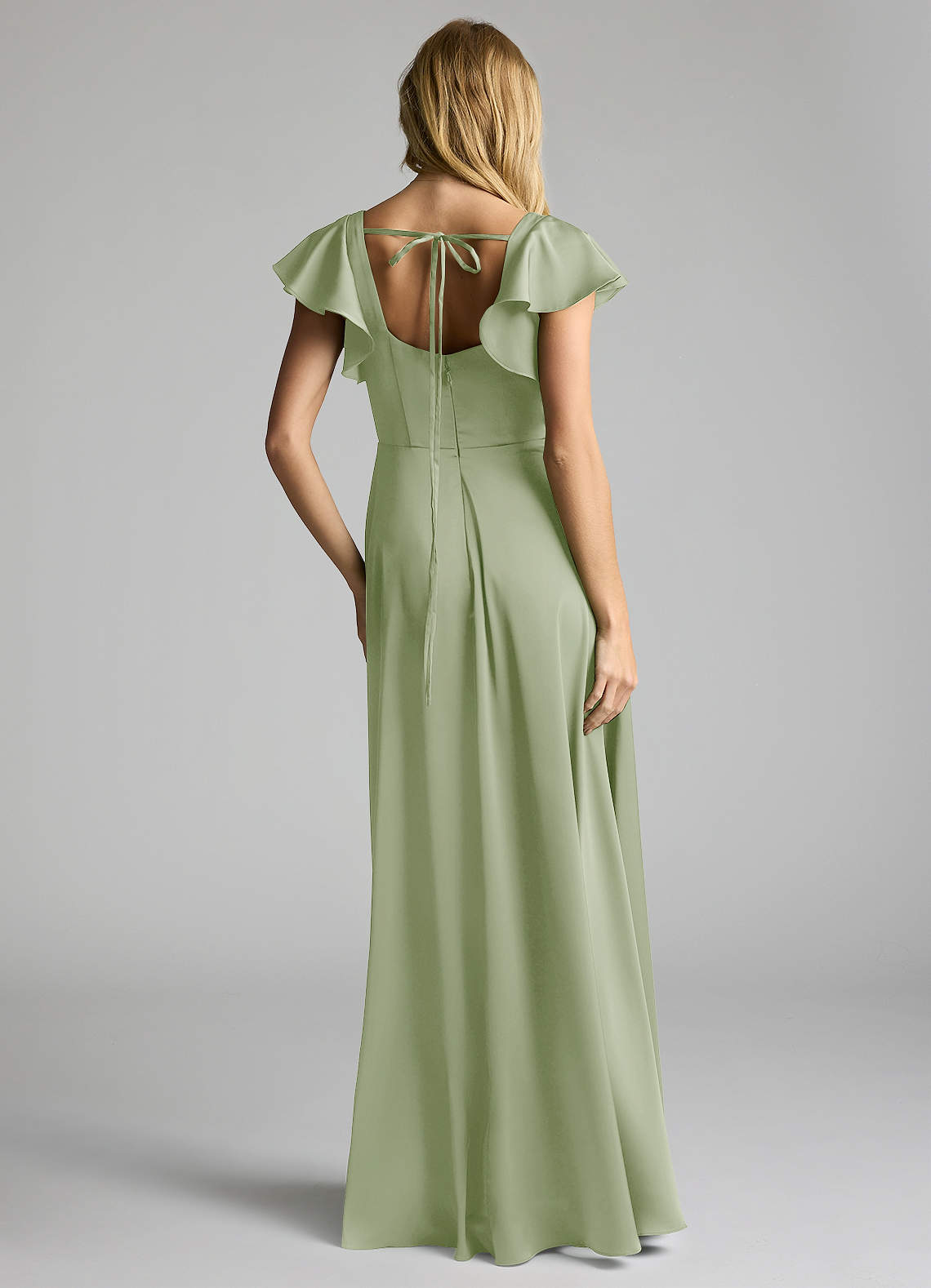 Azazie Bondi Bridesmaid Dresses Dusty Sage A-Line Bow Stretch Satin Dress image3