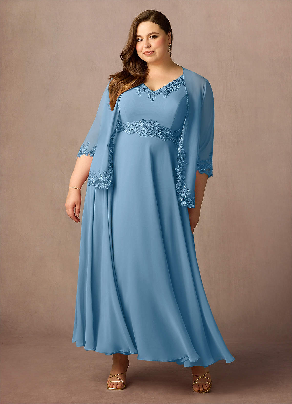 Azazie Devana Moeder van de bruid jurken A-Lijn Jurk van Chiffon Pailletten Staal Blauw image11
