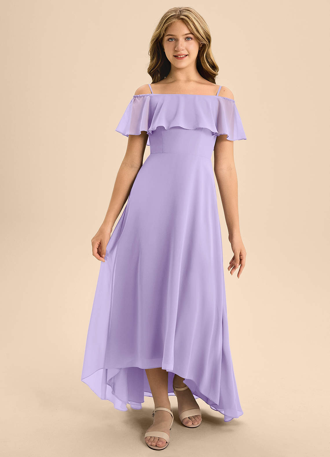 Azazie Maggie Junior Vestido de Lila de Gasa de Corte En A con Vestidos sin tirantes image1