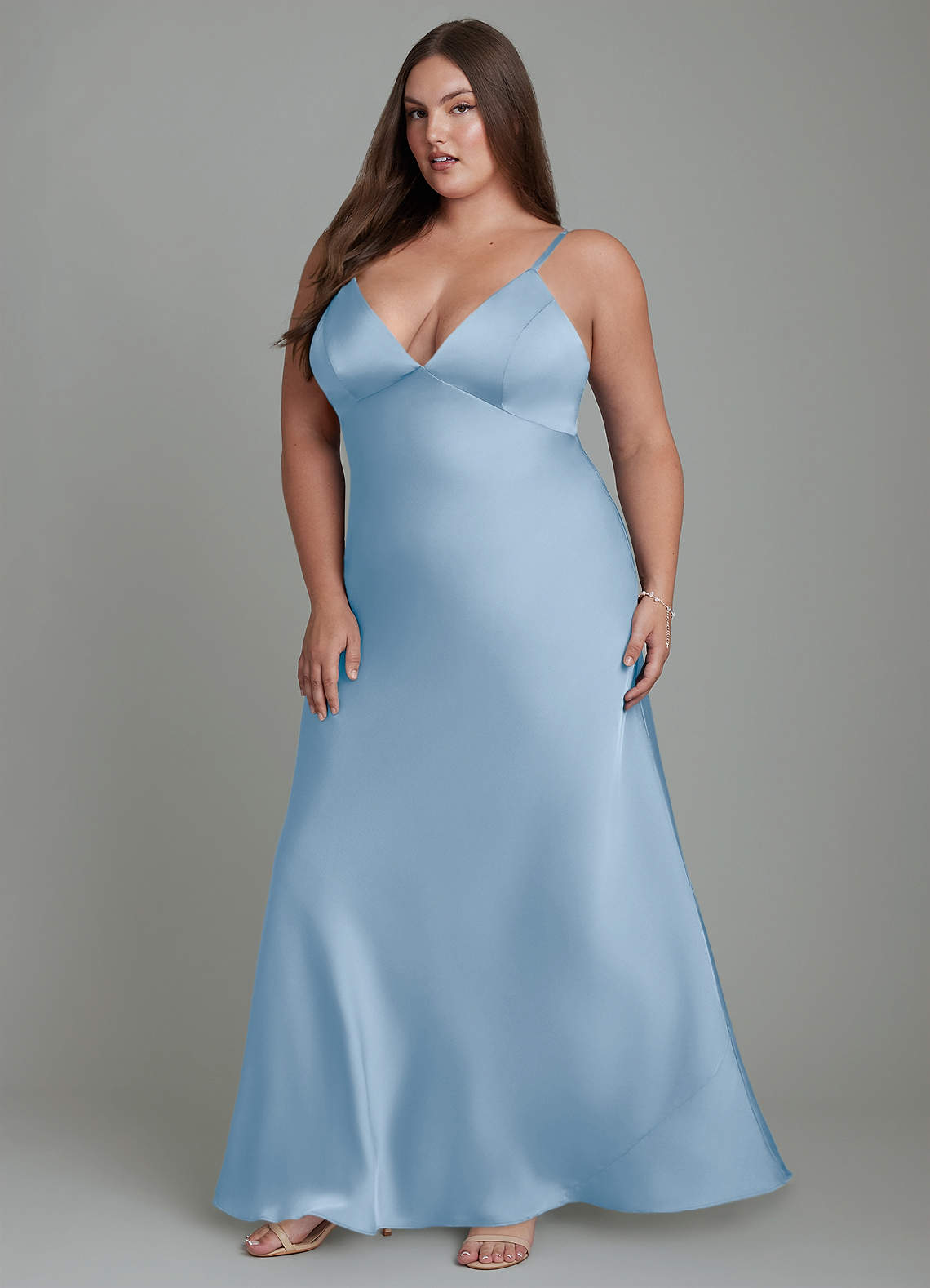 Azazie Stefania Bridesmaid Dresses Powder Blue A-Line Stretch Satin Dress image11