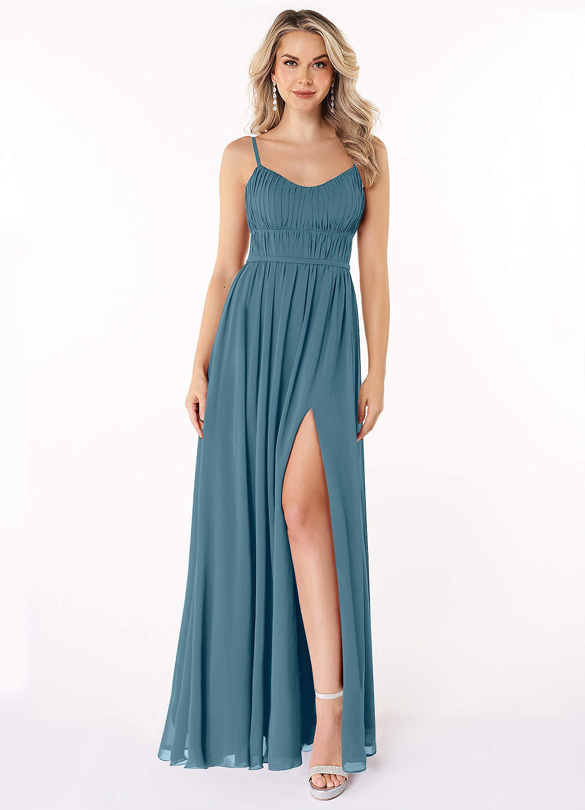 Azazie Yanelie Bridesmaid Dresses Bermuda A-Line Scoop Pleated Chiffon Dress image1