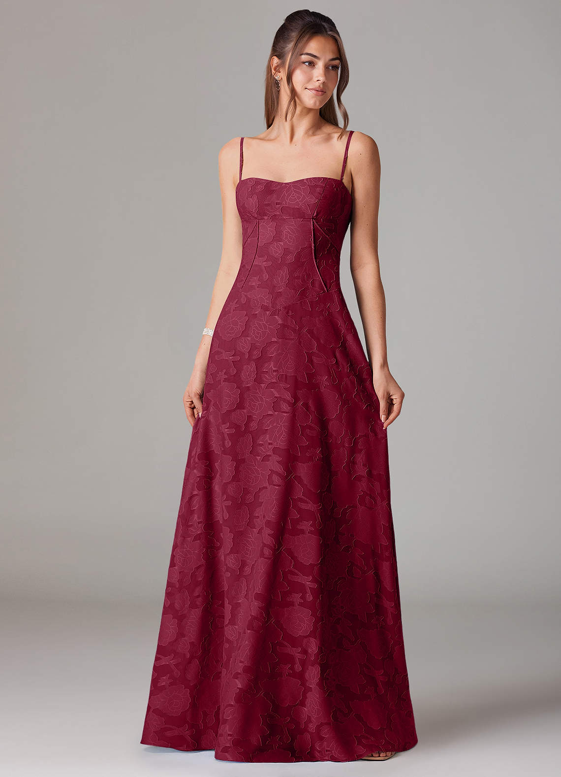 Azazie Valentine Bridesmaid Dresses Burgundy A-Line Sweetheart Neckline Floral Burnout Dress image1