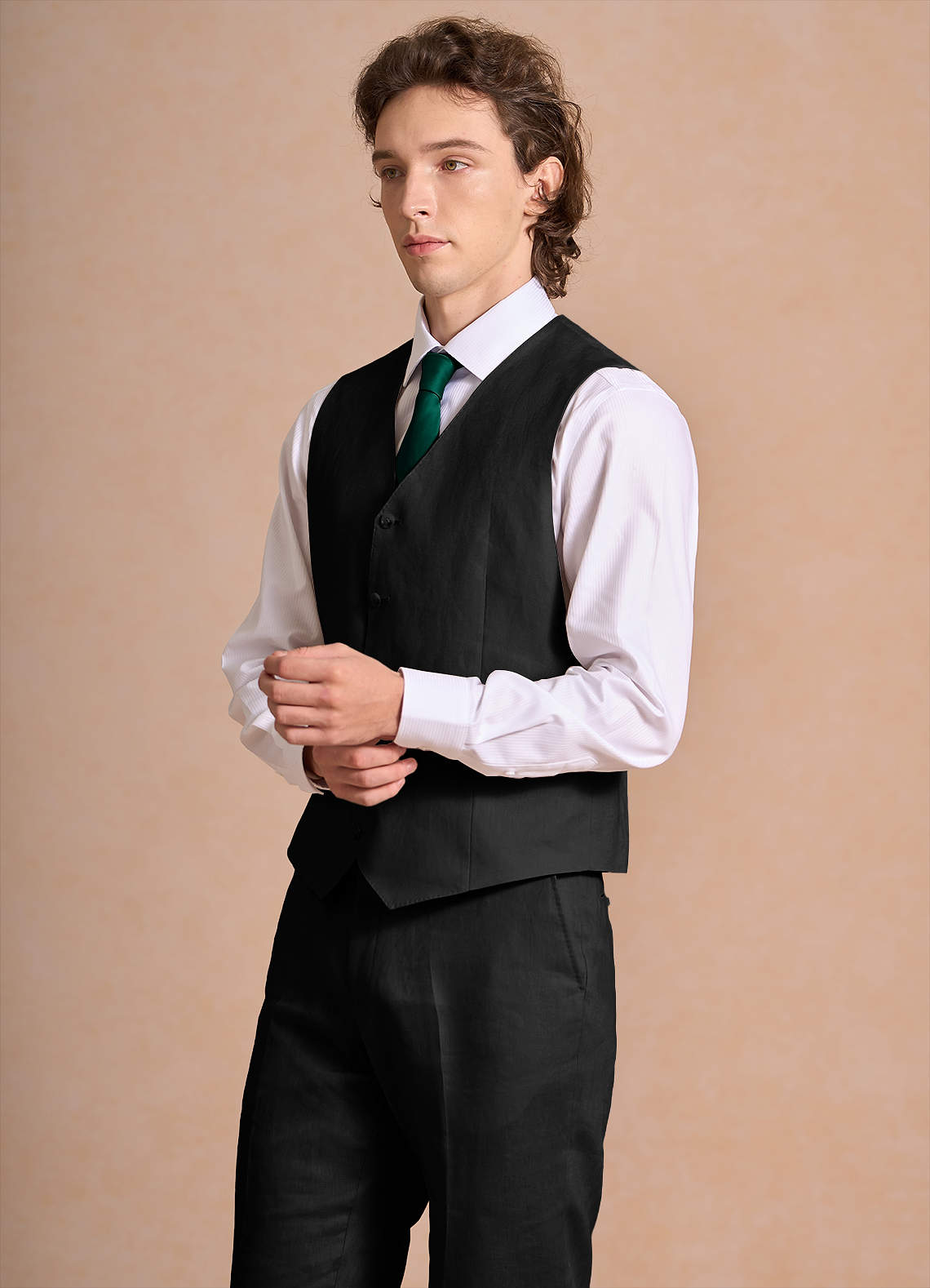 front Harrison Black 100% Linen Suit Vest