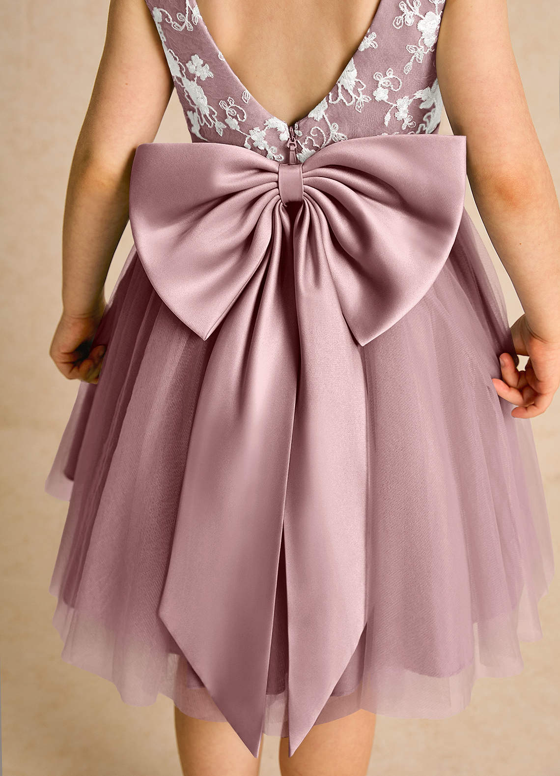 Azazie Butterfly Flower Girl Dresses Dusty Rose A-Line Lace Dress image5