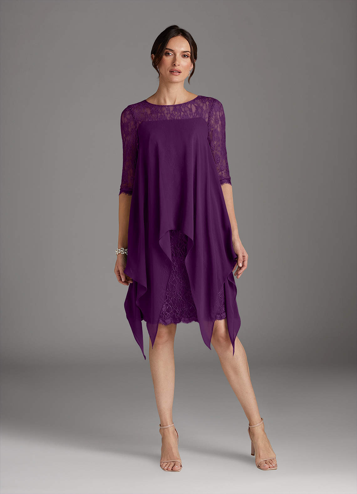 Azazie Flo Mother of the Bride Dresses Grape A-Line Lace Chiffon Dress image1