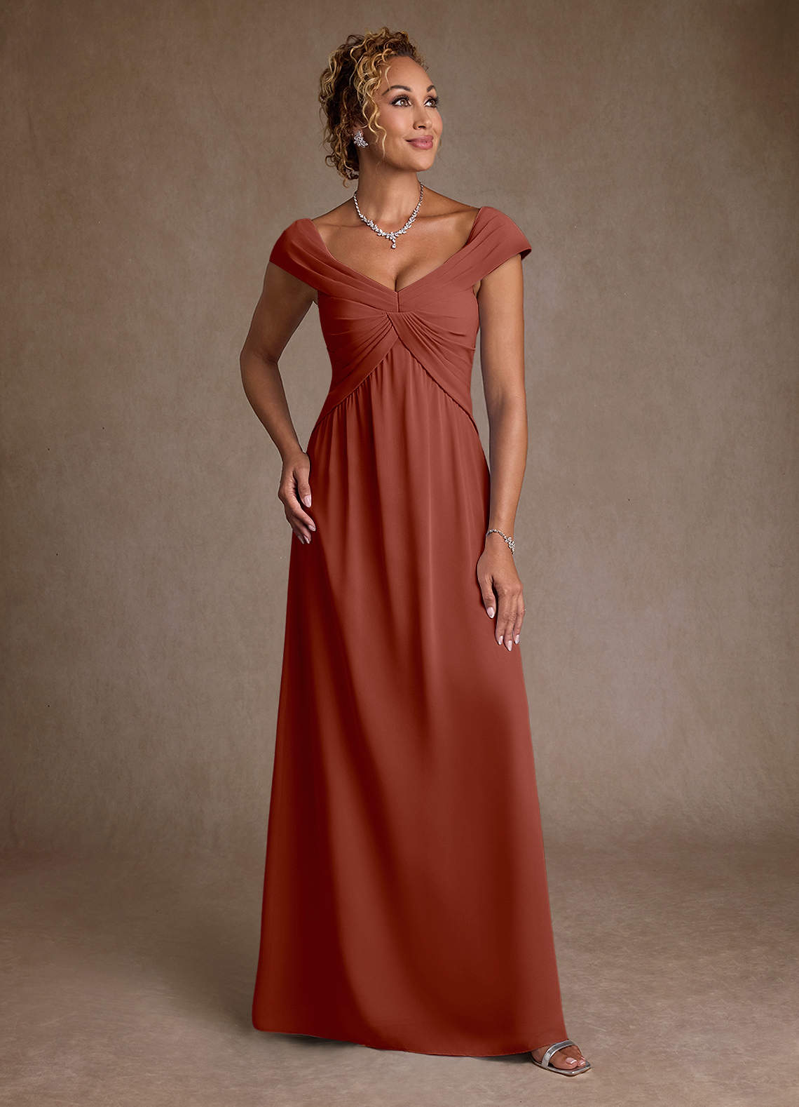 Azazie Myrtle Mother of the Bride Dresses Auburn A-Line Pleated Chiffon Dress image1