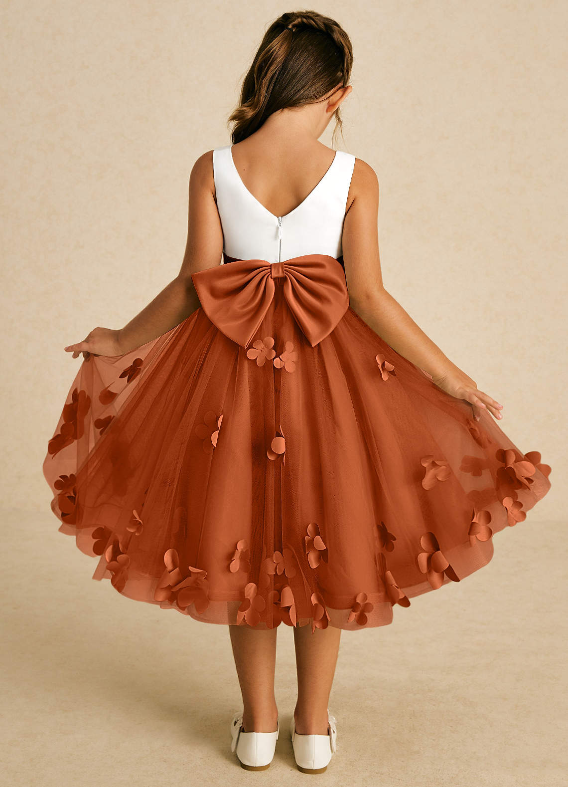 Azazie Sprout Burnt Orange A-Line Bow Tulle Dress | Azazie Azazie Sprout Burnt Orange A-Line Bow Tulle Dress | Azazie