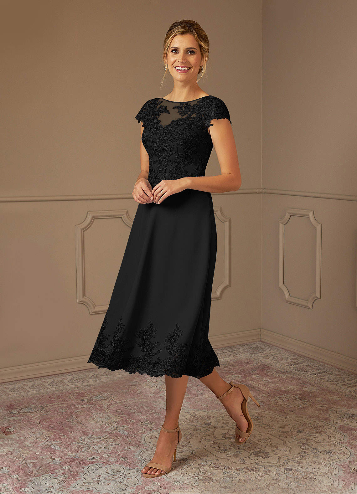 Azazie Terrano Mother of the Bride Dresses Black A-Line Scoop Lace Dress image1