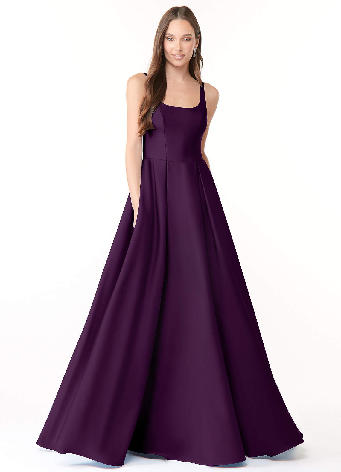 Azazie Neve Bridesmaid Dresses Grape Ball-Gown with Pockets Stretch Satin Dress image1