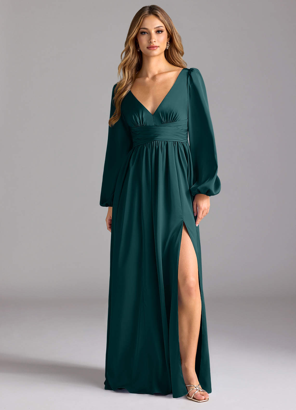Azazie Norah Bridesmaid Dresses Pine A-Line Stretch Satin Dress image1