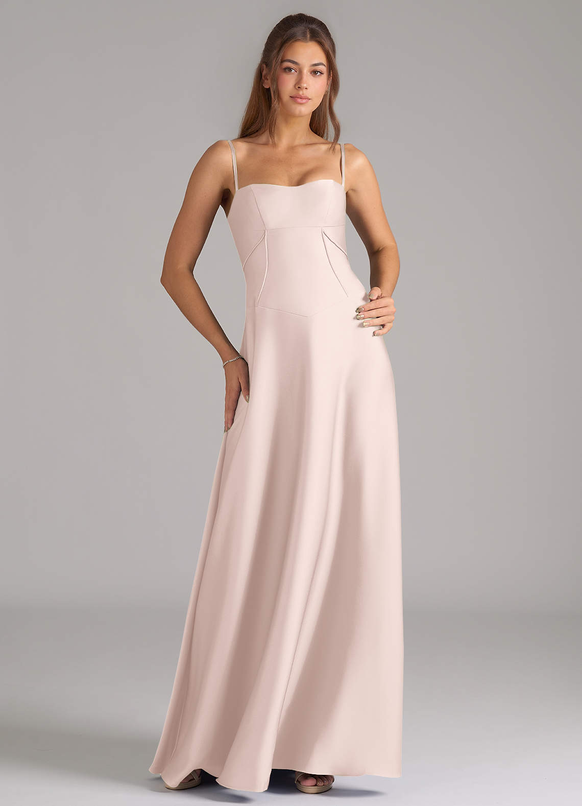 Azazie Valentine Jurken voor bruidsmeisjes Jurk van Stretch Satijn met A-Lijn Korset Blozend Roze image1