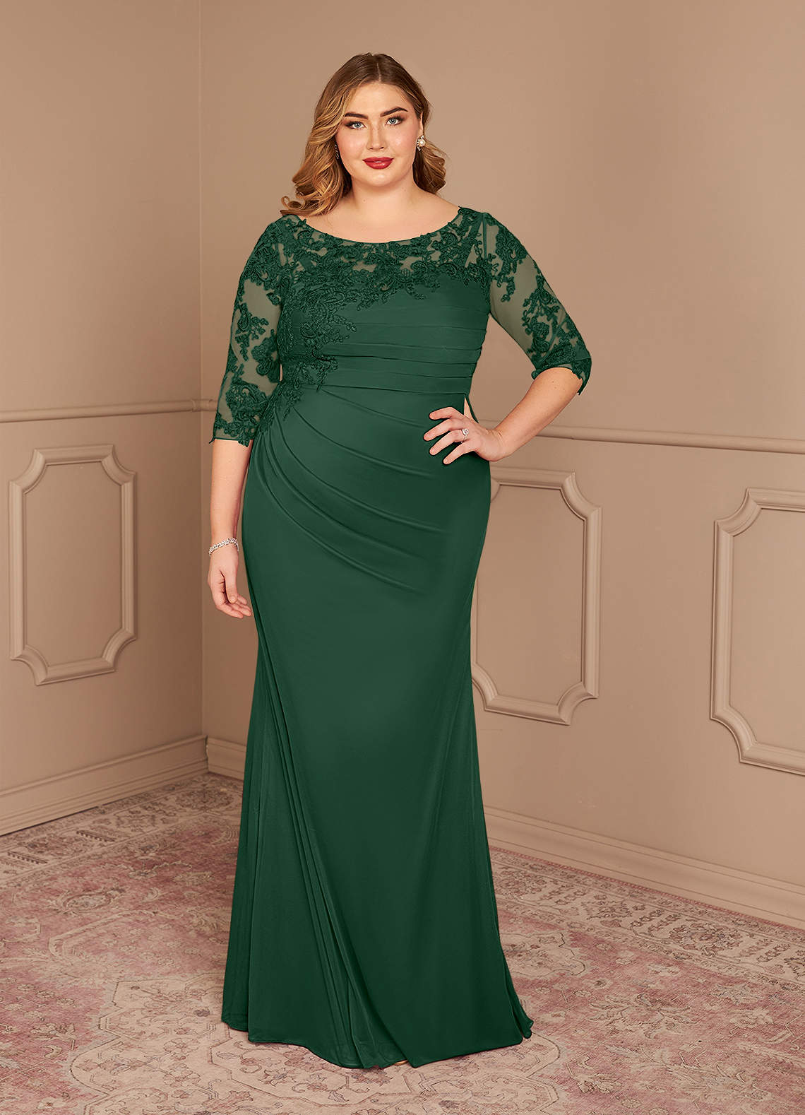 Azazie Alisondra Mother of the Bride Dresses Dark Green Sheath Scoop Lace Lace Dress image1