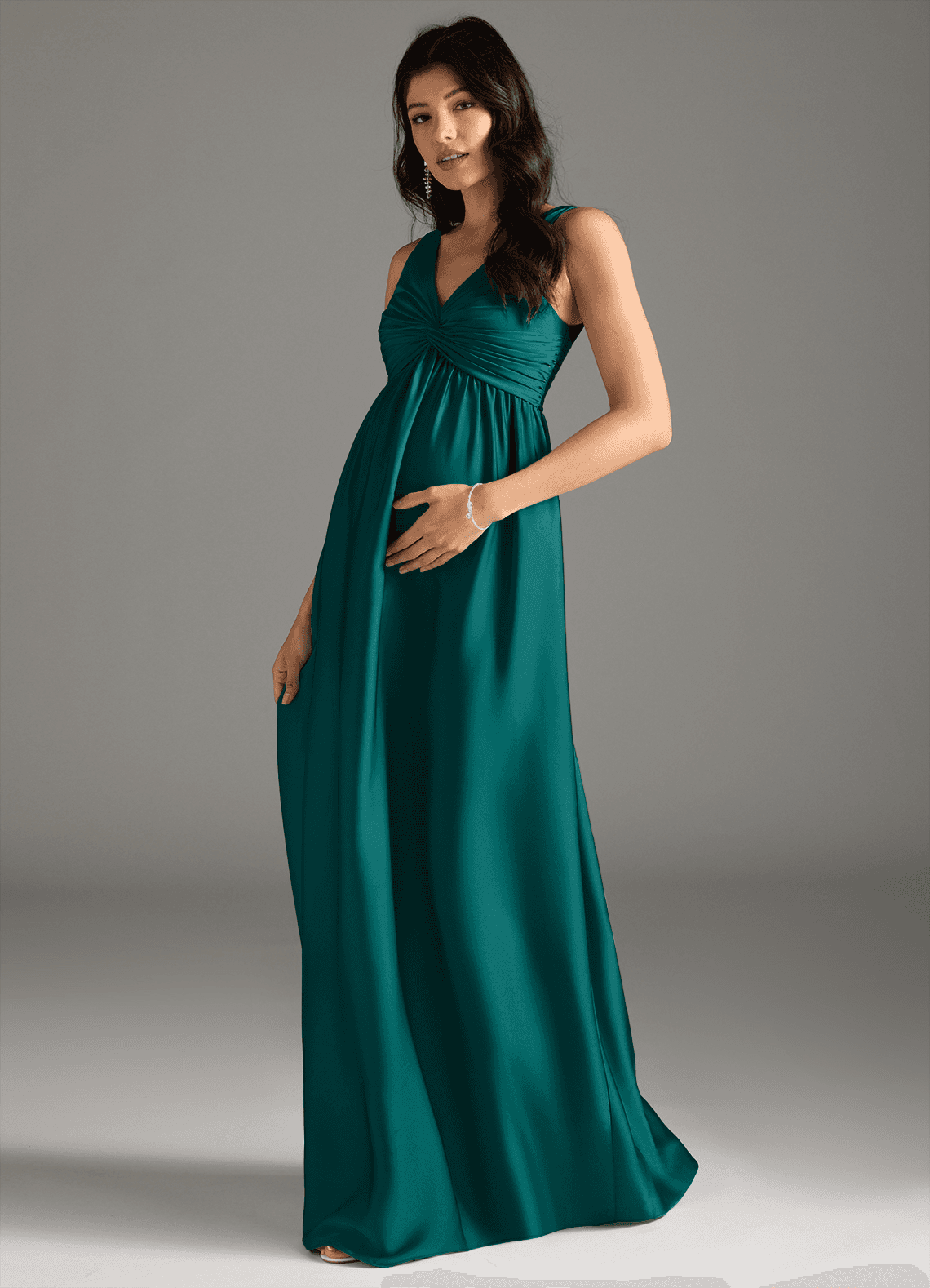 Azazie Yetta Brautjungfernkleider für Schwangere A-Linie Plissee Stretch-Satin Bodenlänge Kleid image1