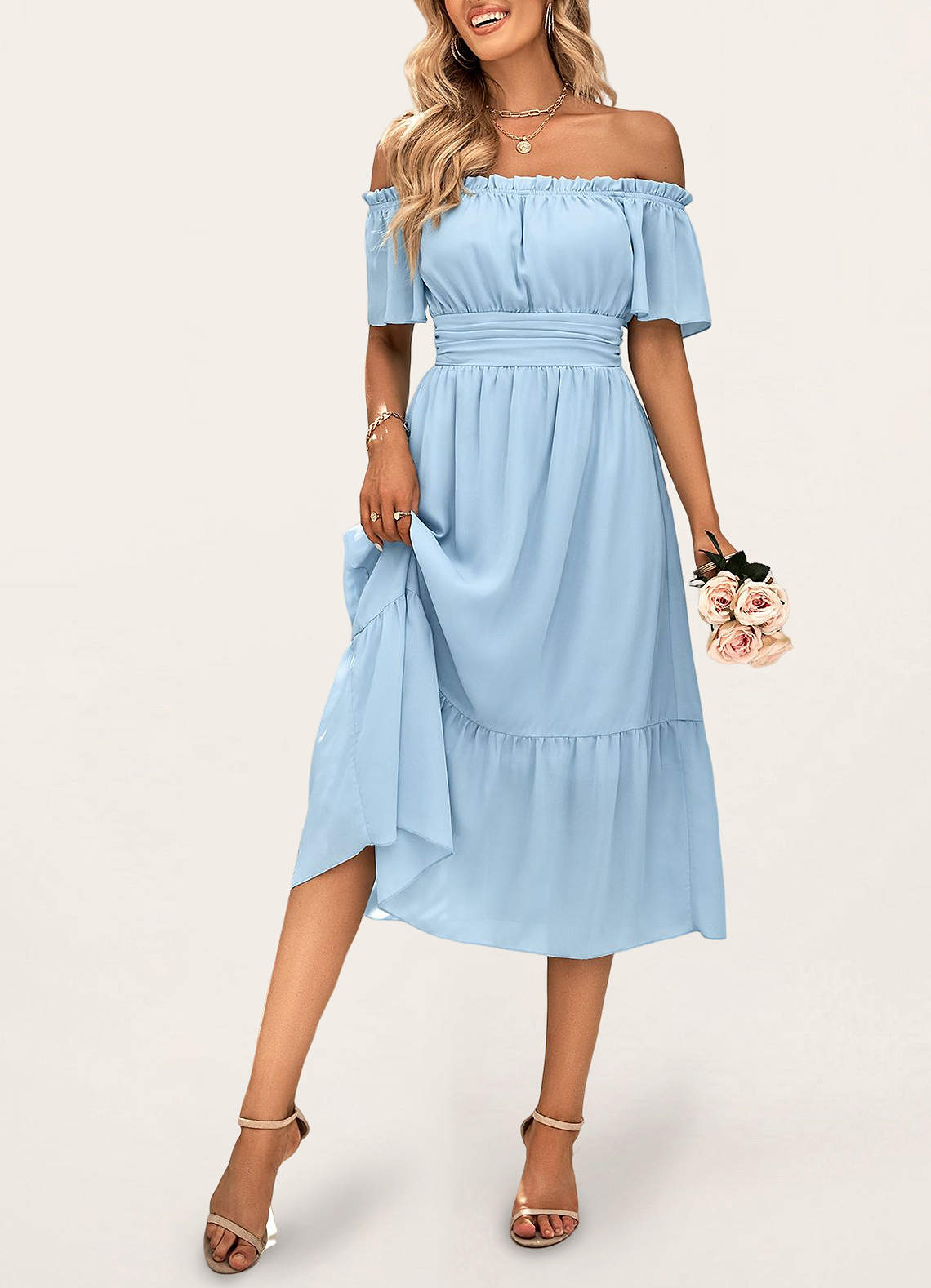 The Way To Love Light Blue Off-The-Shoulder Midi Dress Dresses | Azazie