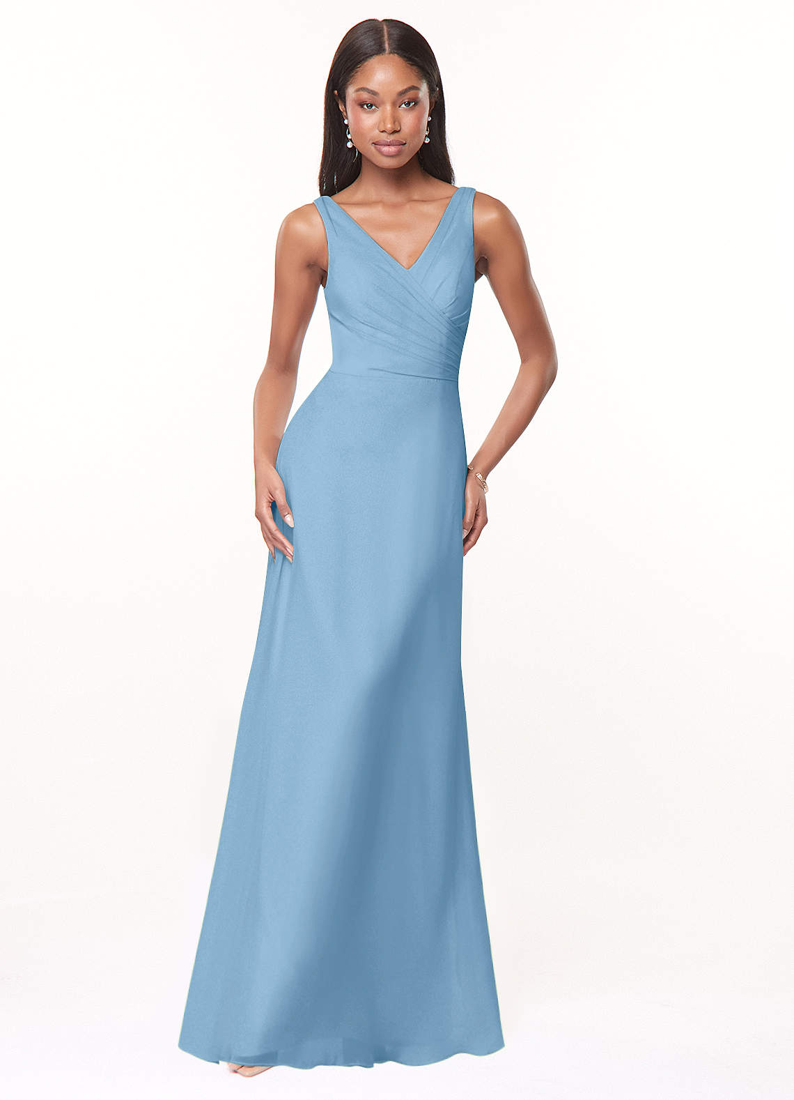 Azazie Nala Bridesmaid Dresses Steel Blue A-Line Pleated Chiffon Dress image1