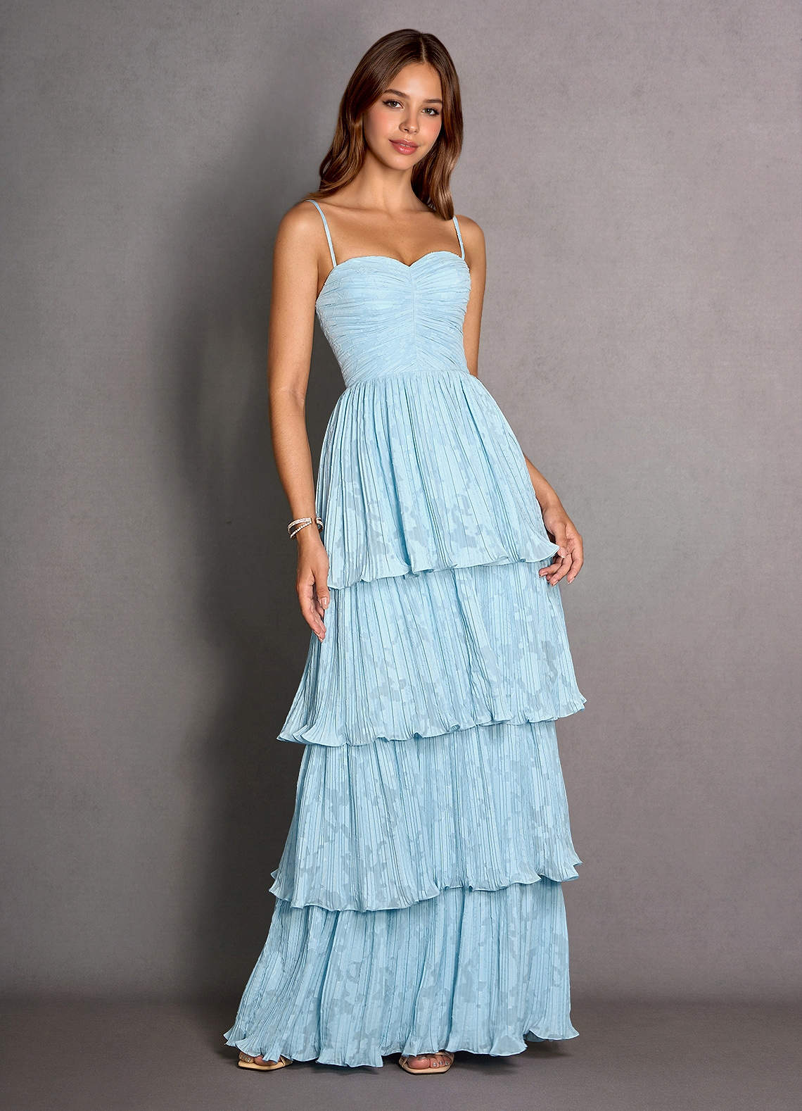 knee length dresses for ladies The Livia Leaf Motif Appliqued A-Line Dress Light Blue / 4 main image 0