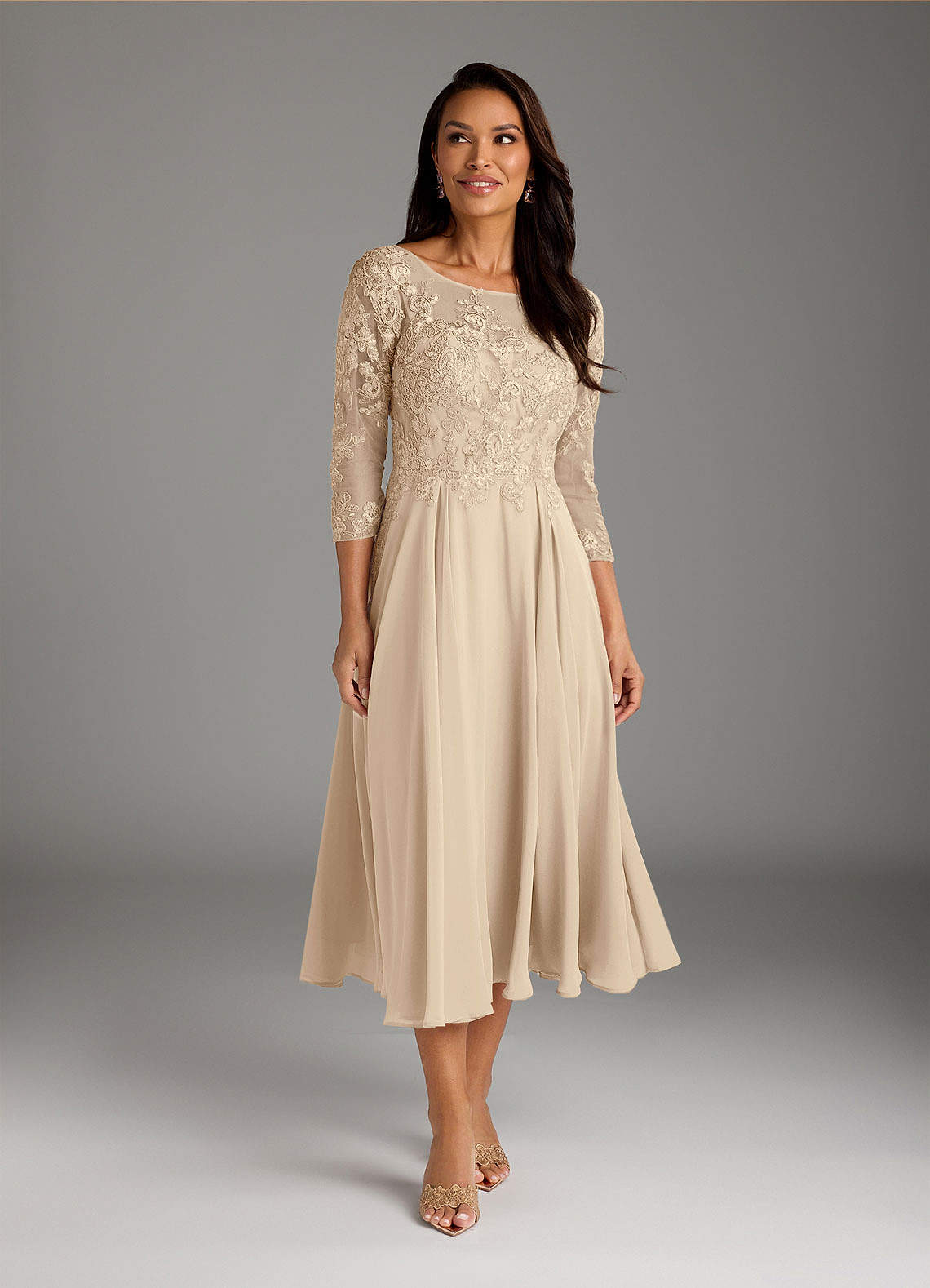 Azazie Marge Mother of the Bride Dresses Champagne A-Line Scoop Lace Chiffon Dress image1