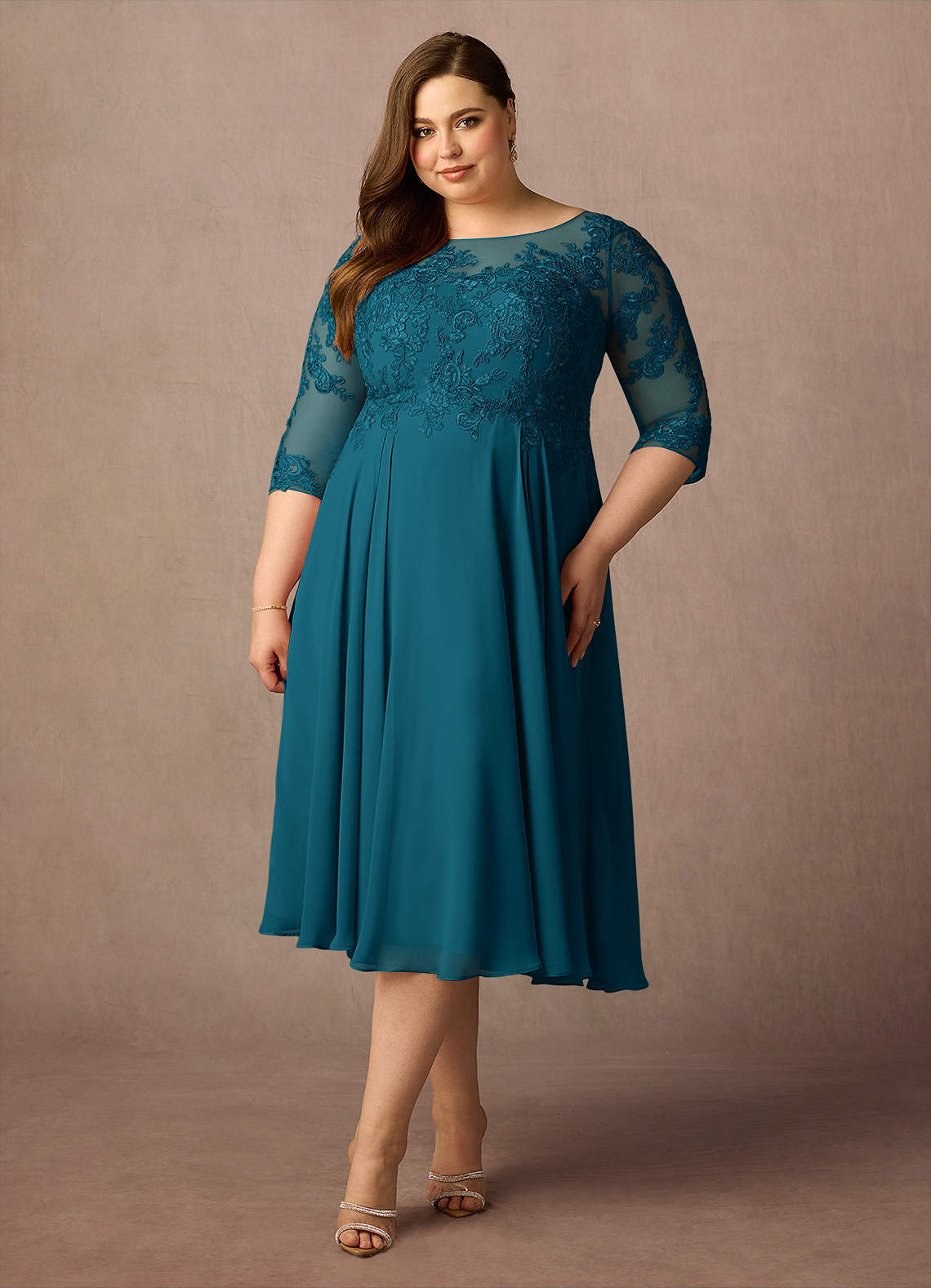 Azazie Marge Mother of the Bride Dresses Ink Blue A-Line Scoop Lace Chiffon Dress image5
