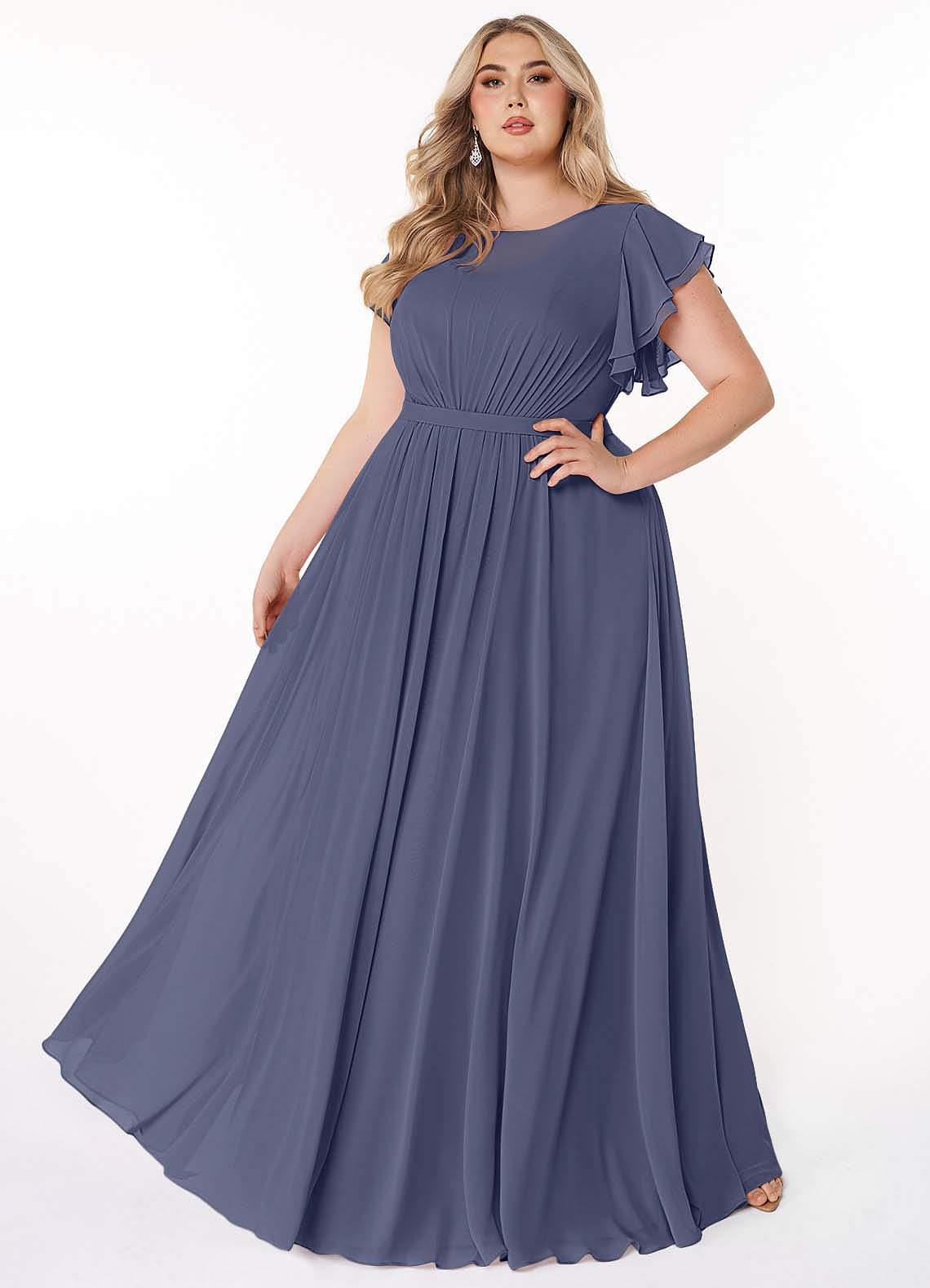 Azazie Daphne Modest Bridesmaid Dresses A-Line Ruffled Chiffon Floor-Length Dress image1